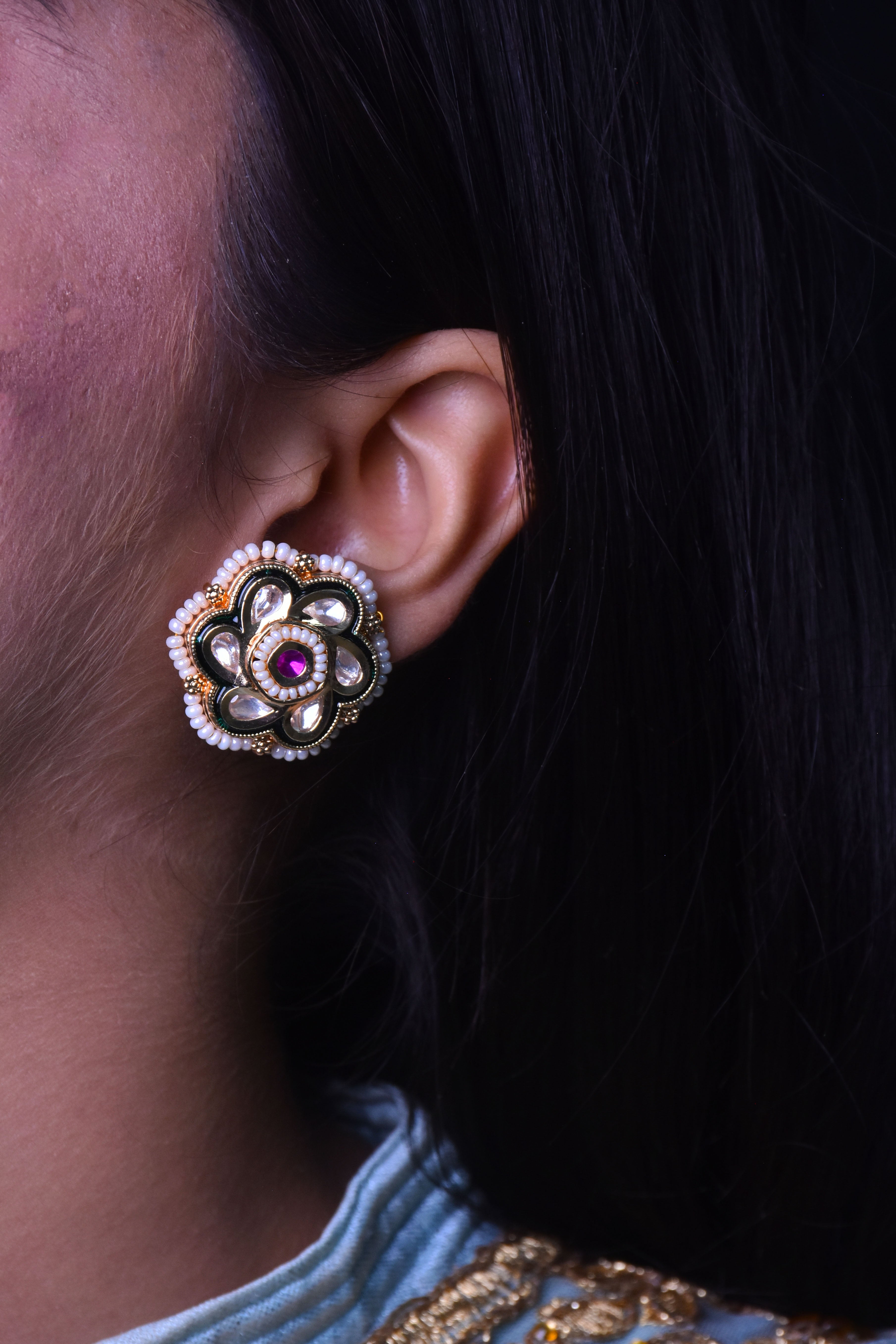 Lavanya Kundan Meenakari Stud Earrings