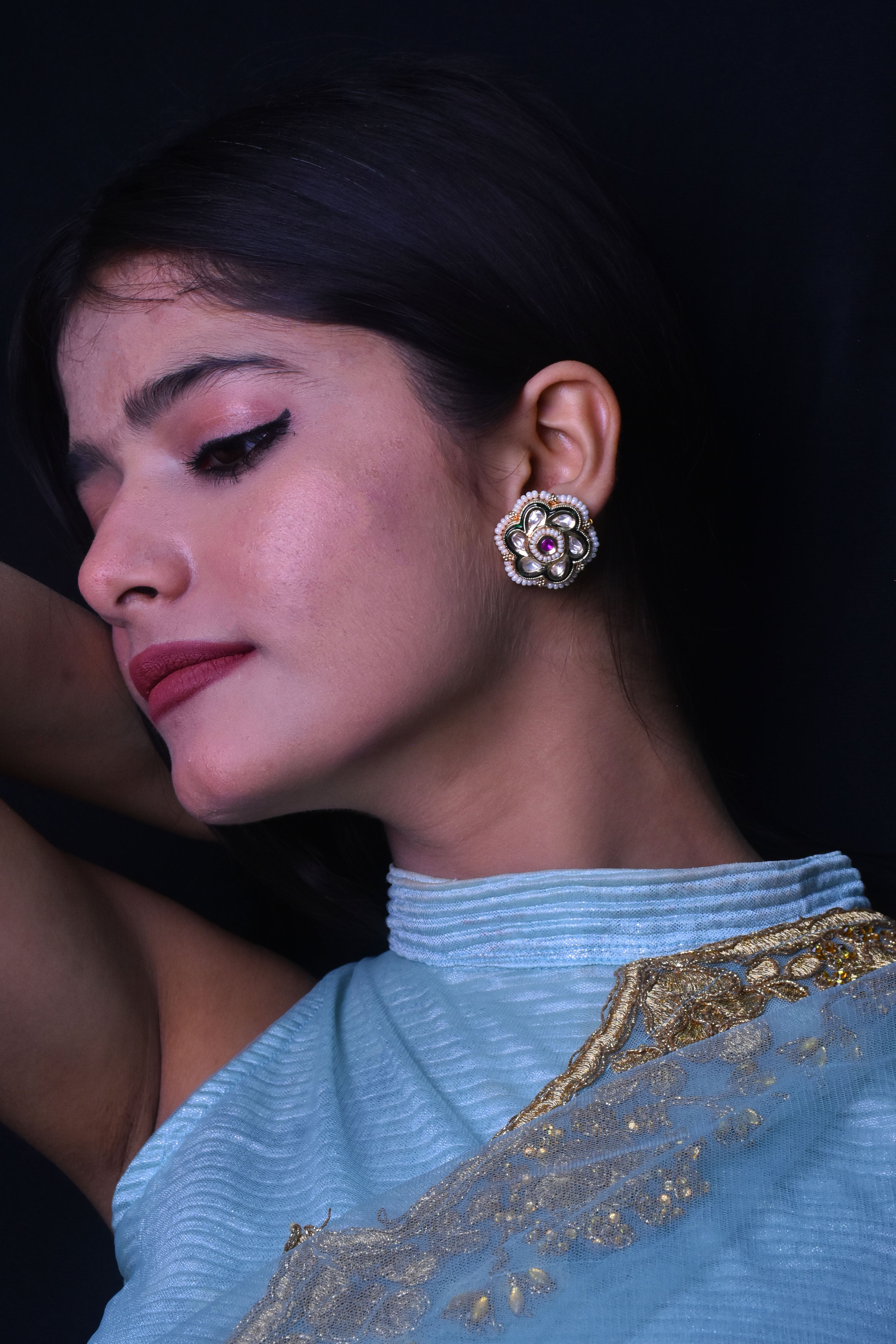 Lavanya Kundan Meenakari Stud Earrings