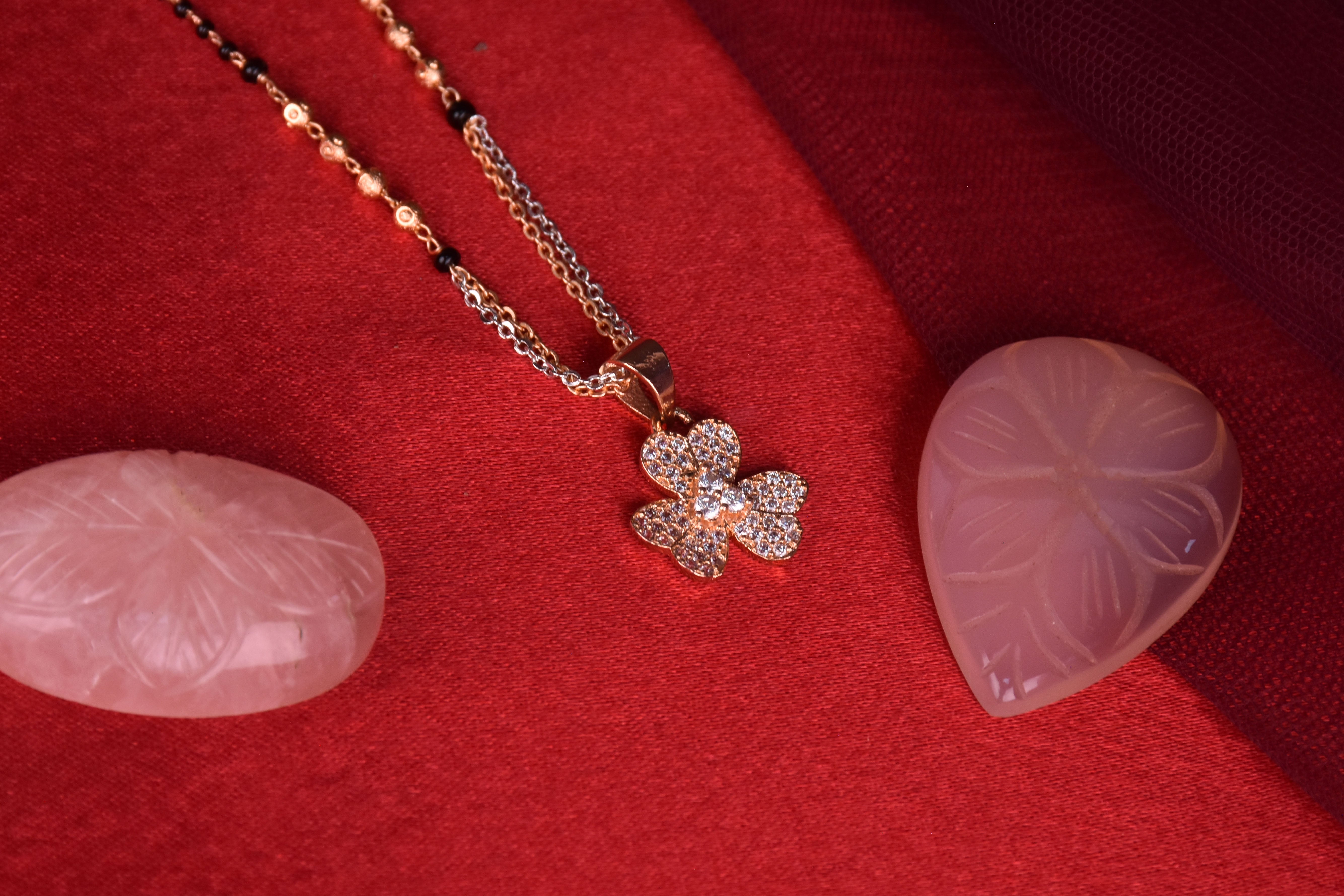 Diamond Cut CZ Stoned Floral Gold-Plated Trendy Mangalsutra