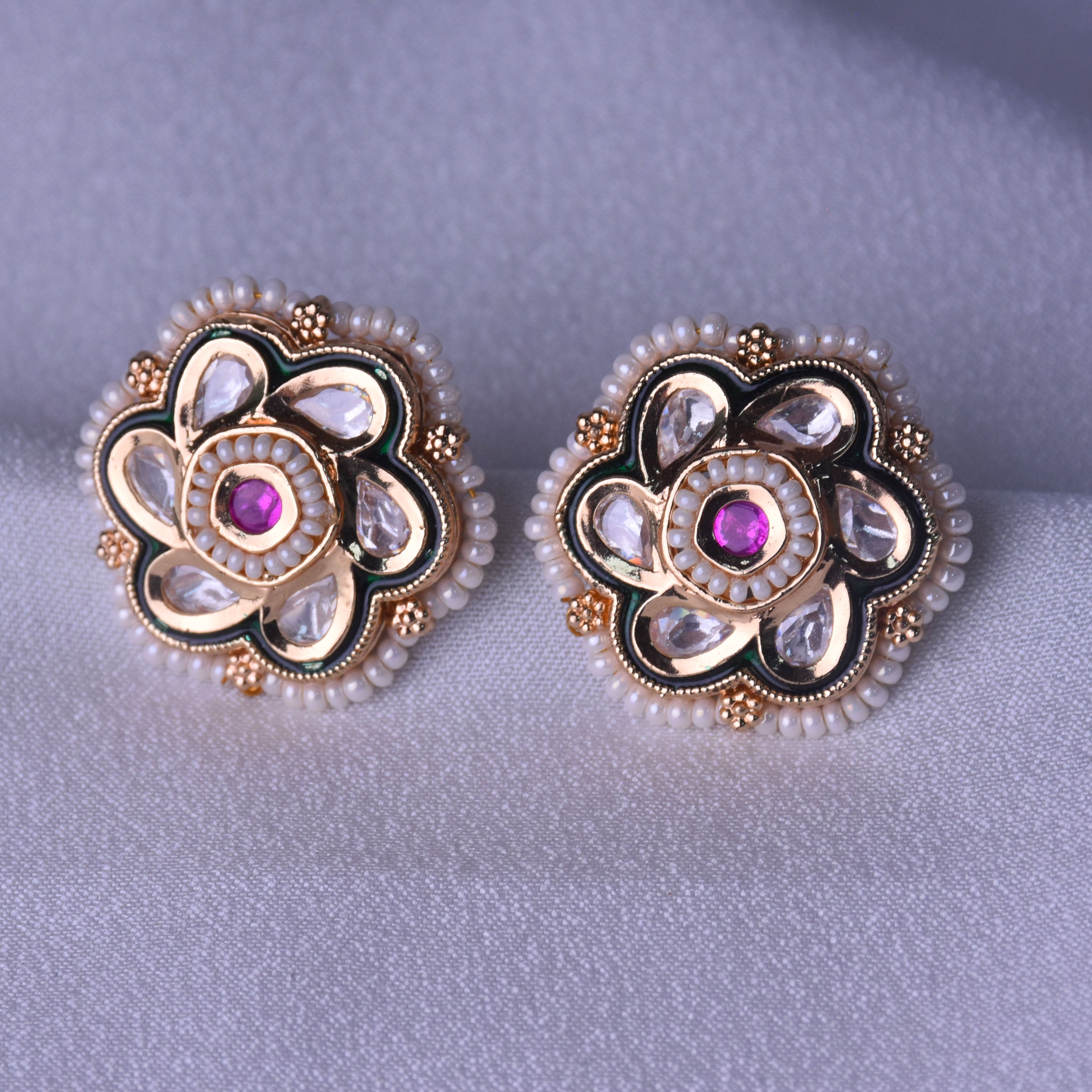 Lavanya Kundan Meenakari Stud Earrings