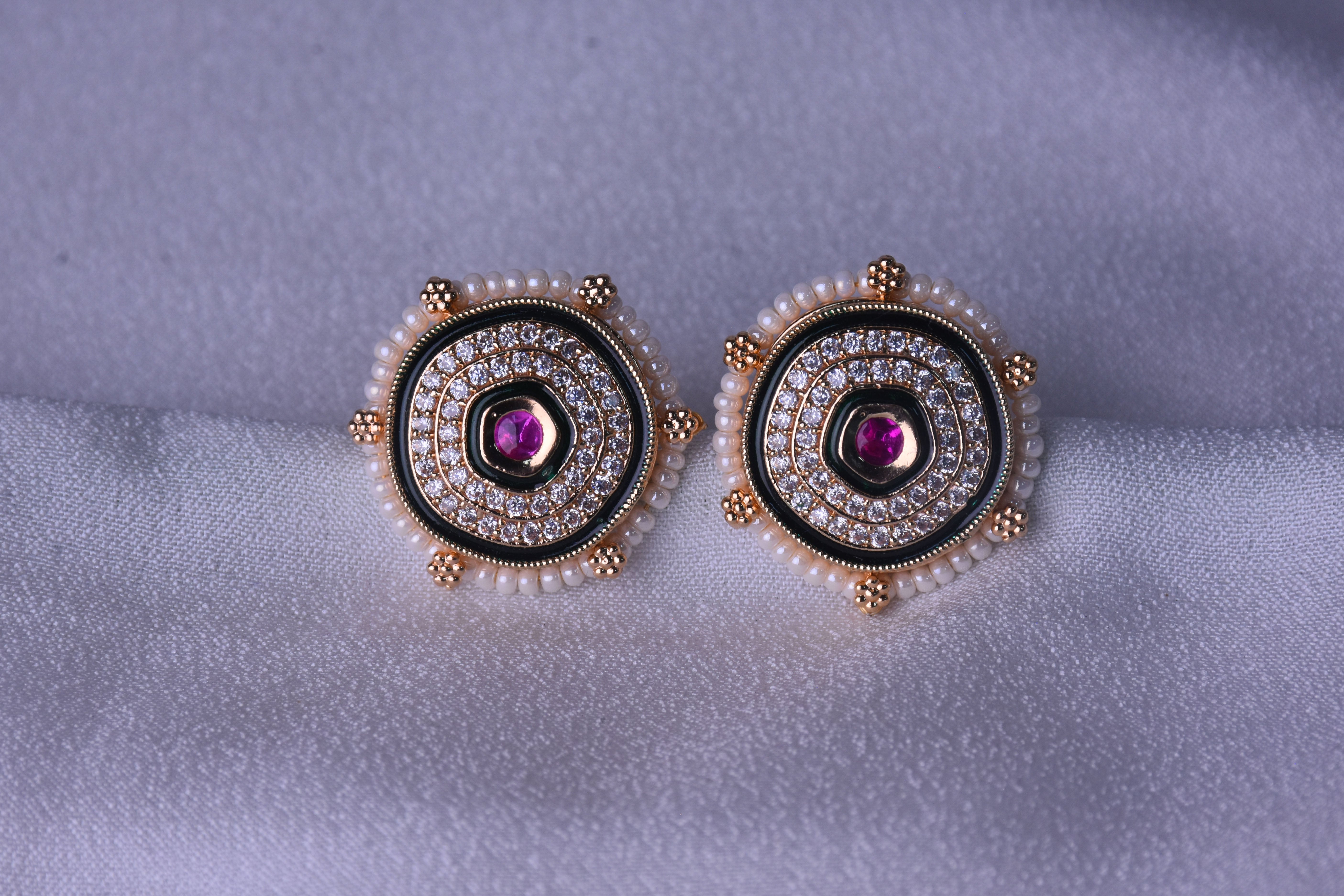 Rupashi Kundan Gold Plated Stud Earrings