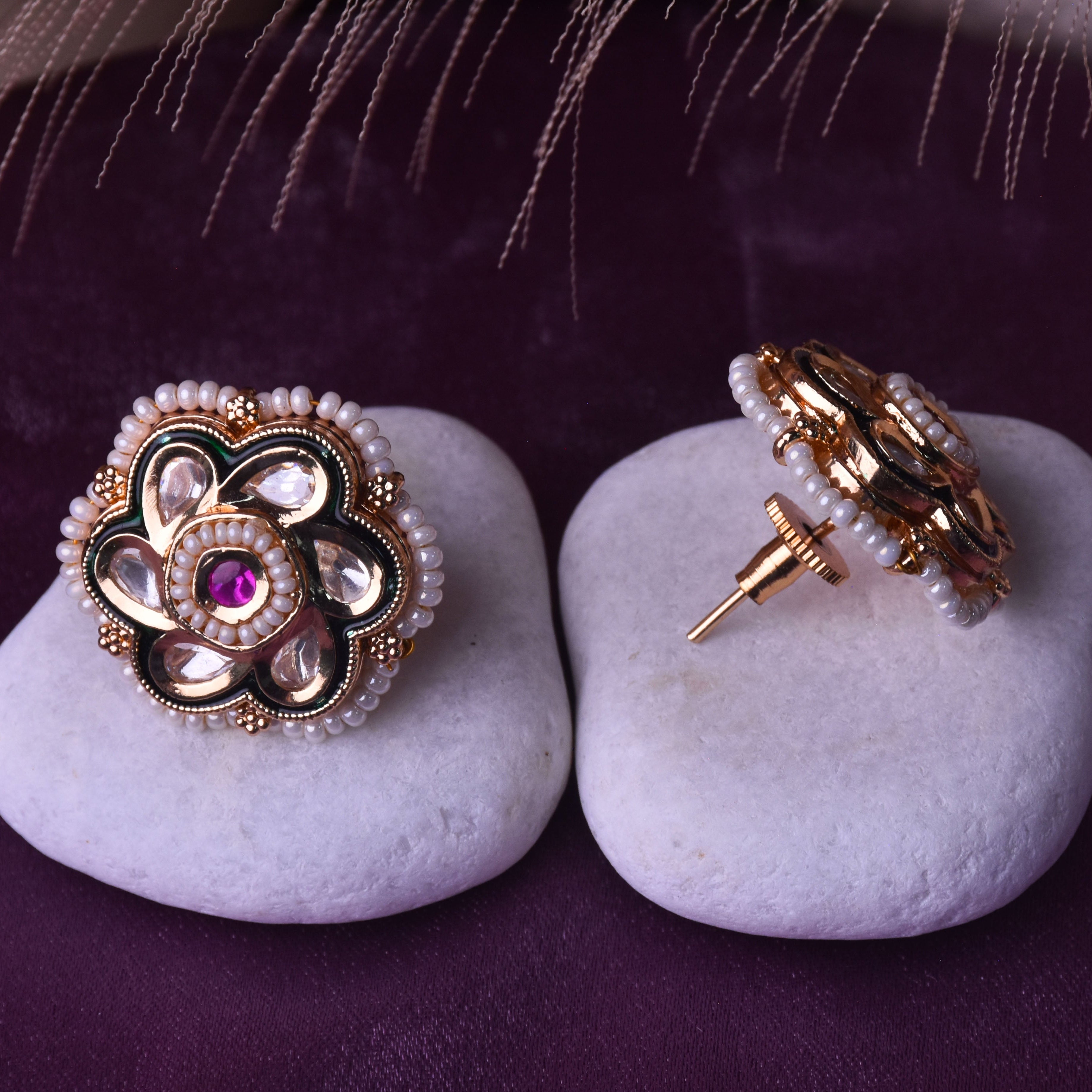 Lavanya Kundan Meenakari Stud Earrings