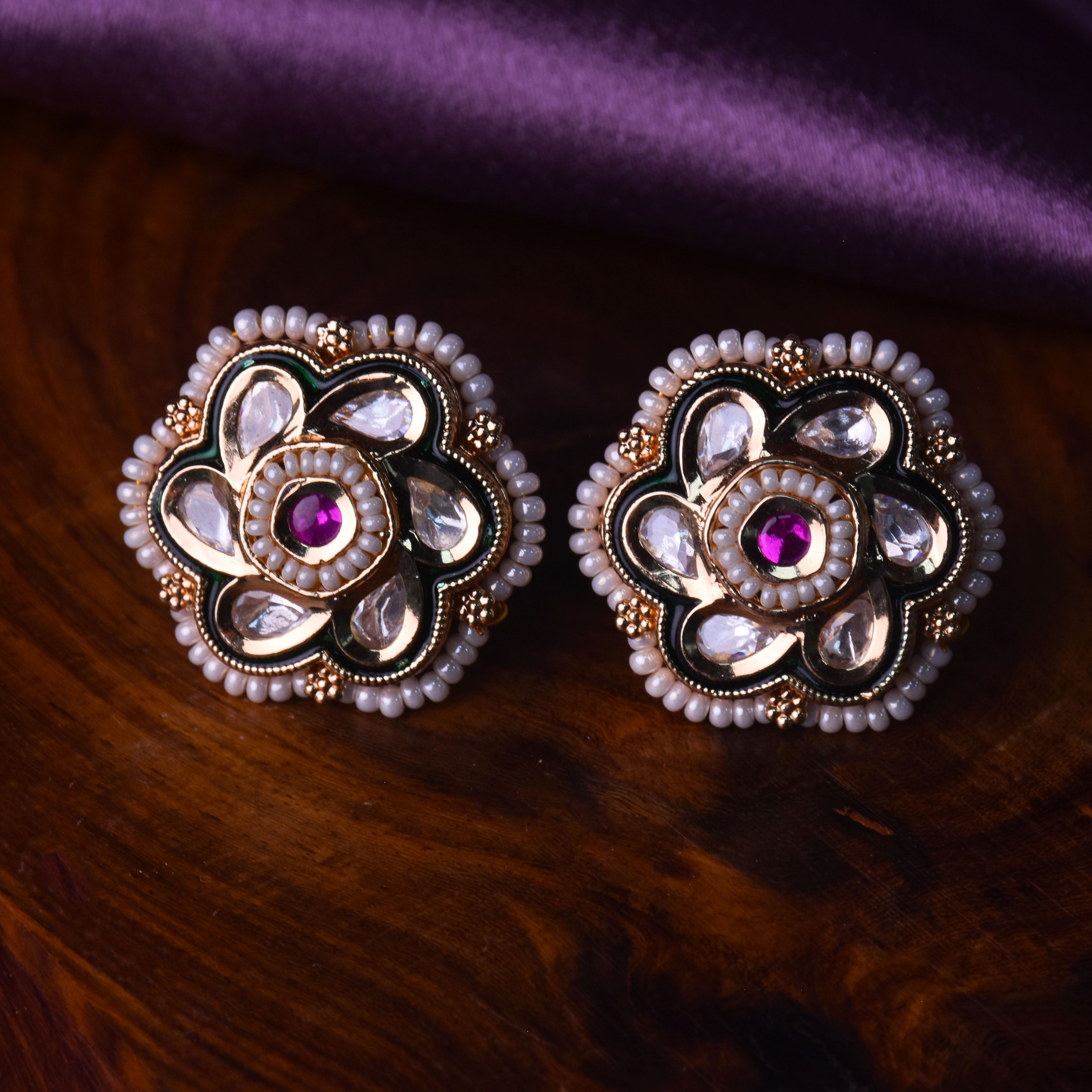 Lavanya Kundan Meenakari Stud Earrings