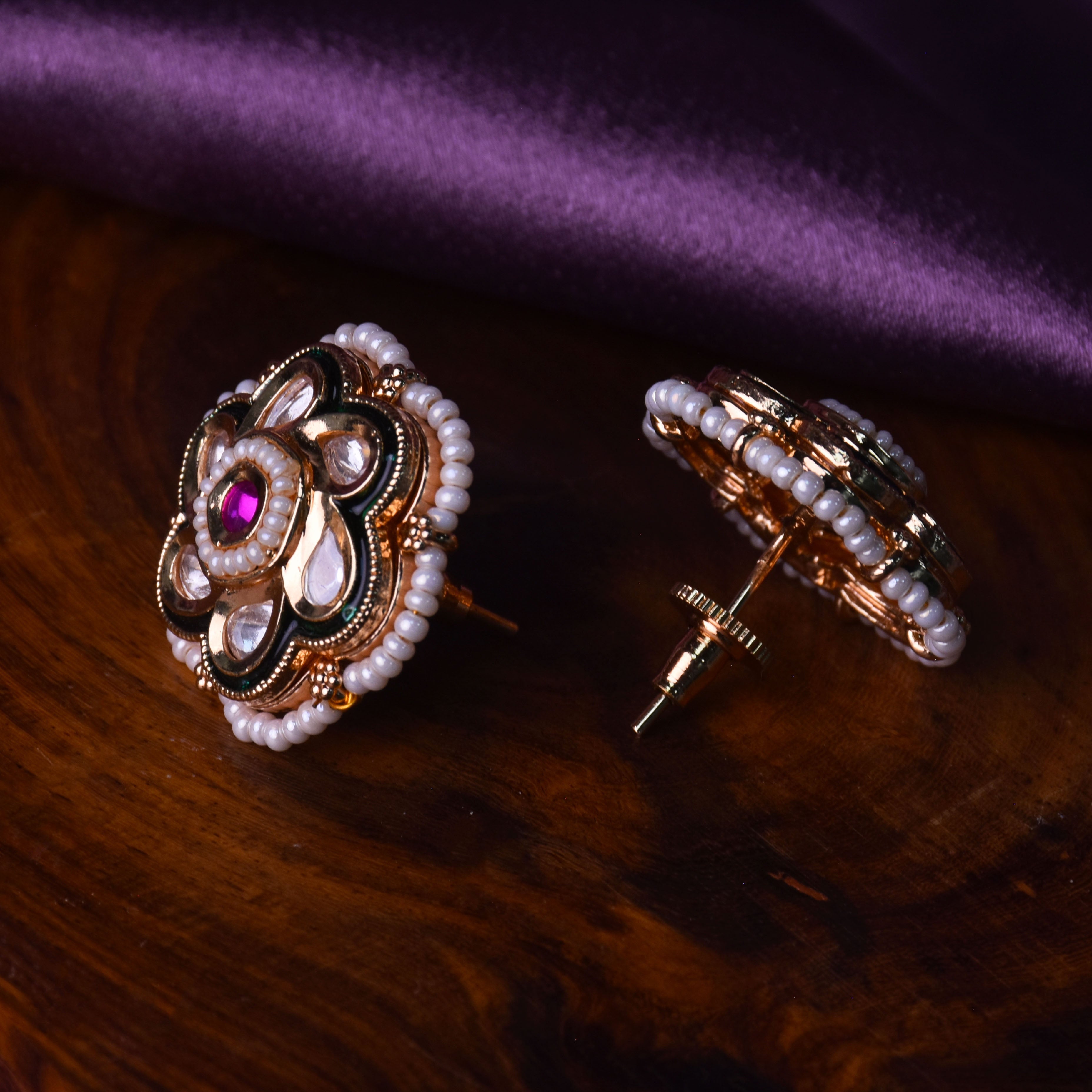 Lavanya Kundan Meenakari Stud Earrings