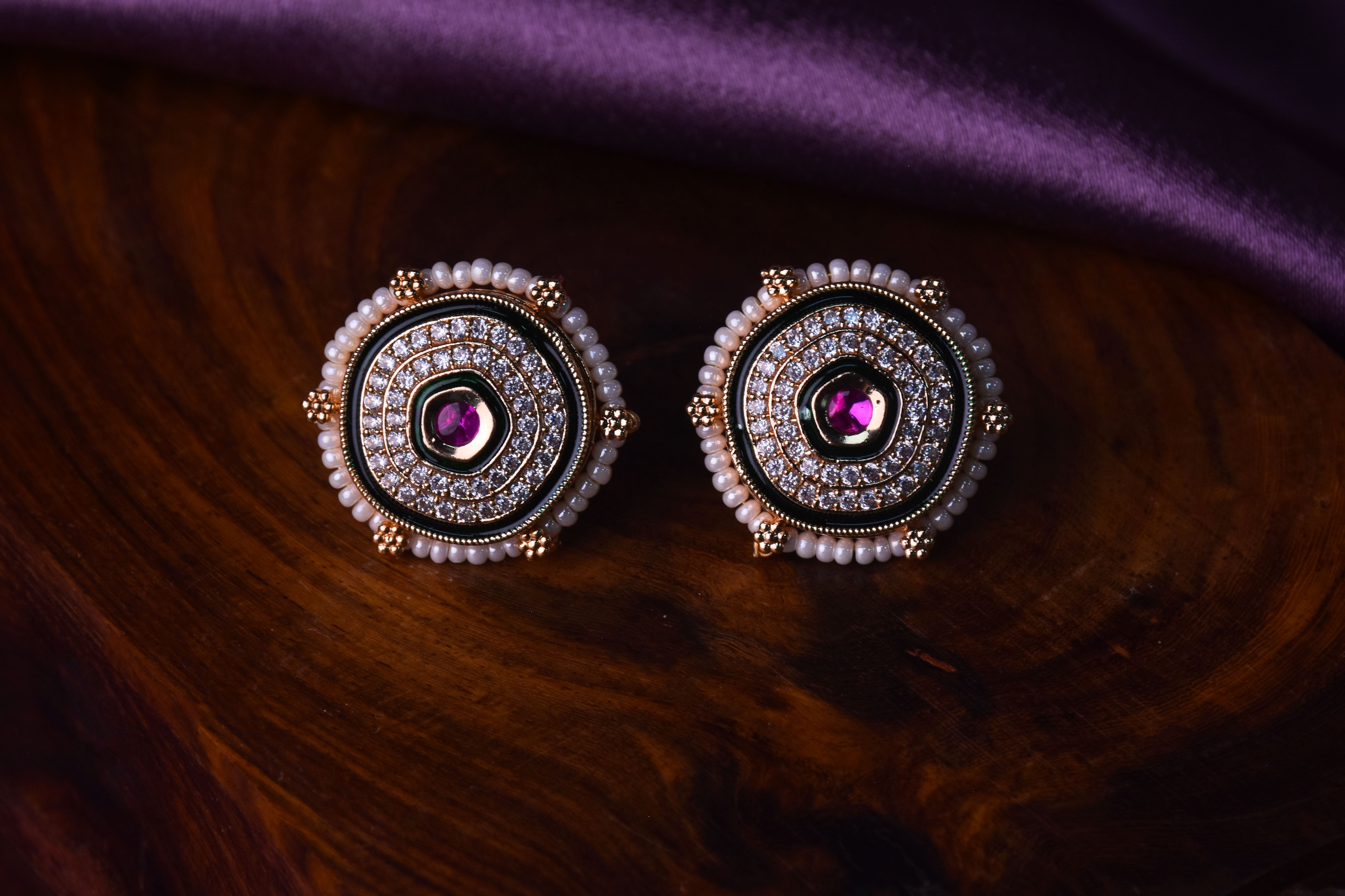 Rupashi Kundan Gold Plated Stud Earrings