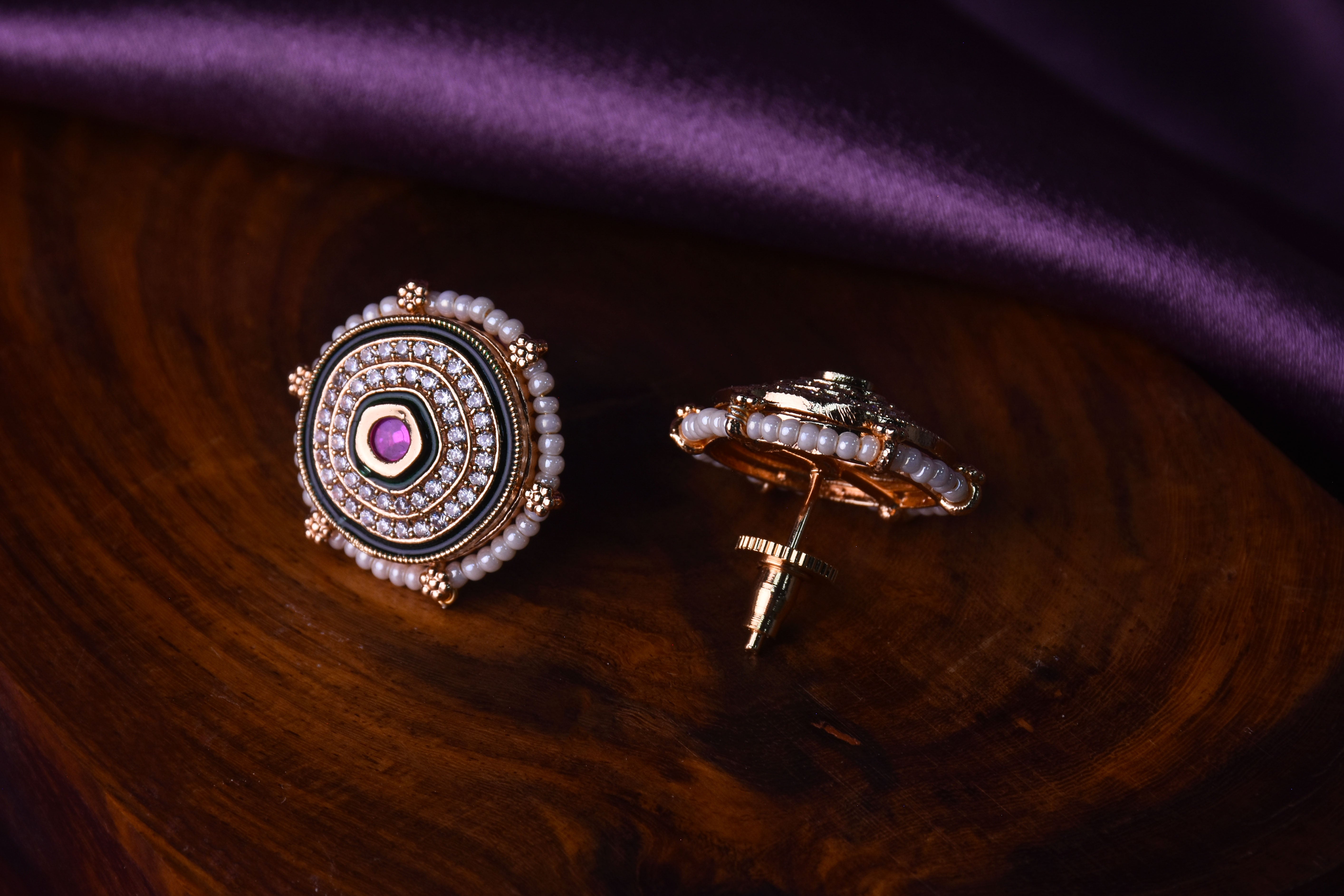 Rupashi Kundan Gold Plated Stud Earrings