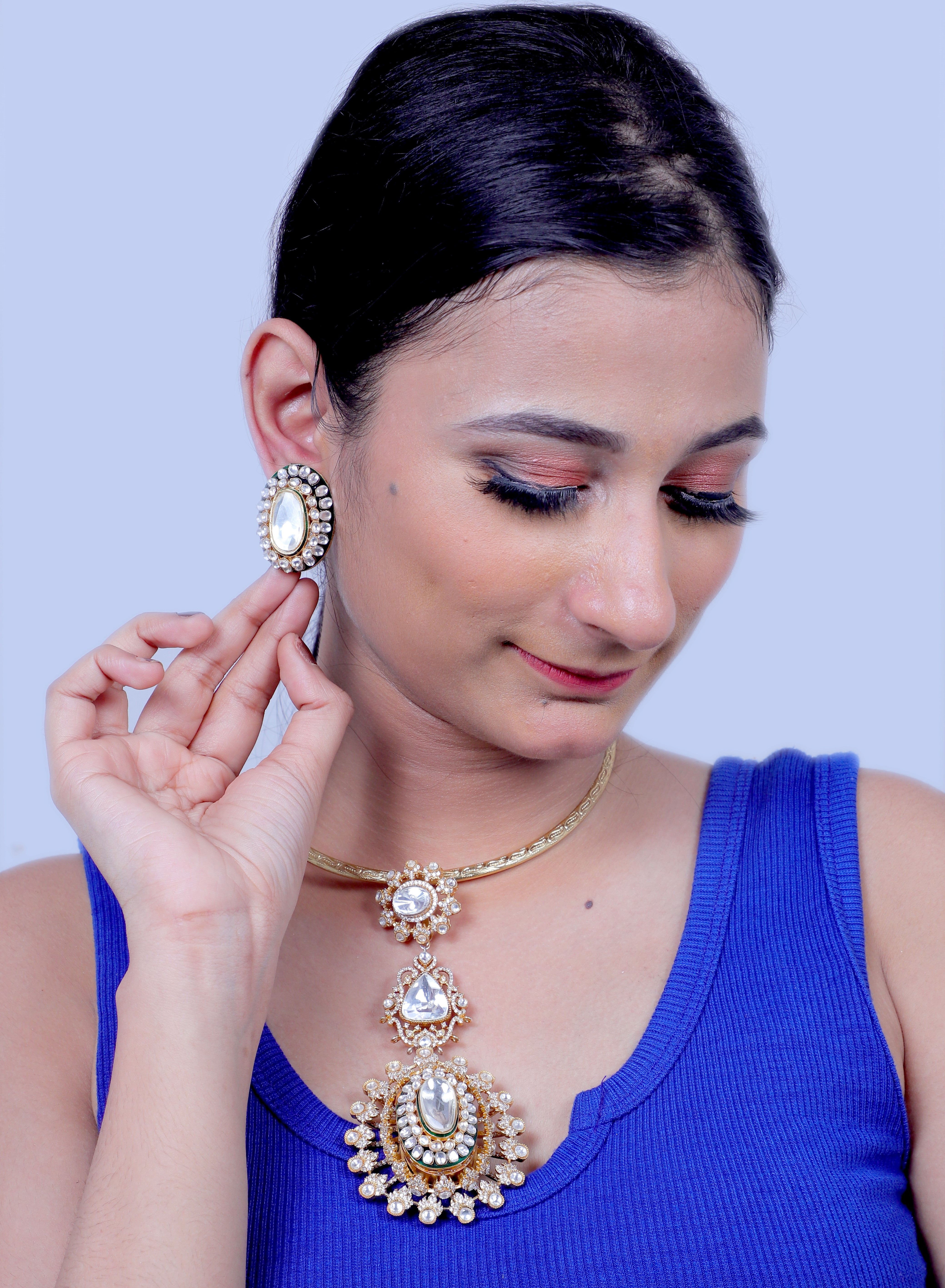 Bikaneri Pure Silve Foiled Moissanite Hasli Elegance Premium Necklace