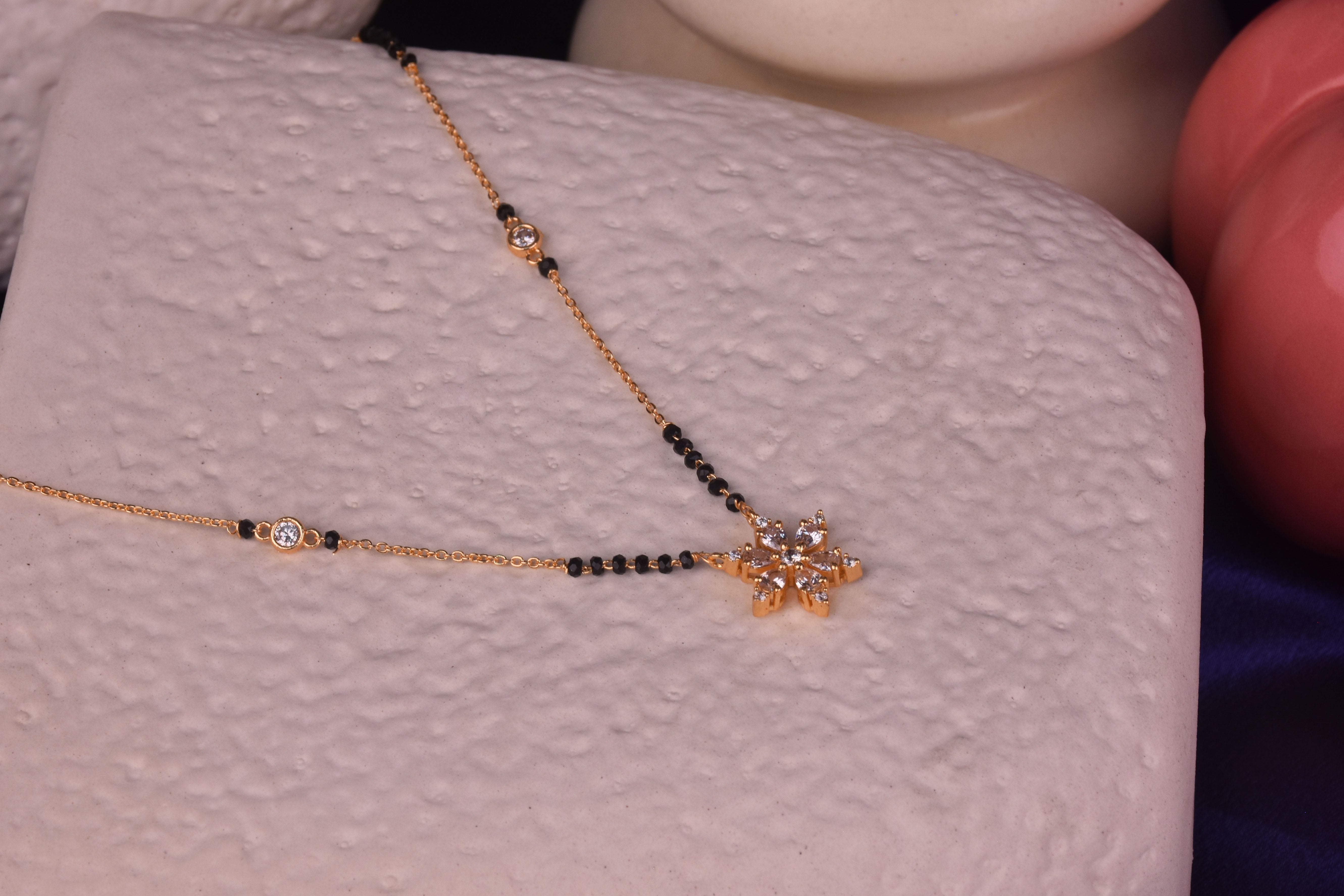 Delicate Gold Modern Style 18K Gold Plated Mangalsutra, Tiny Flower Mangalsutra