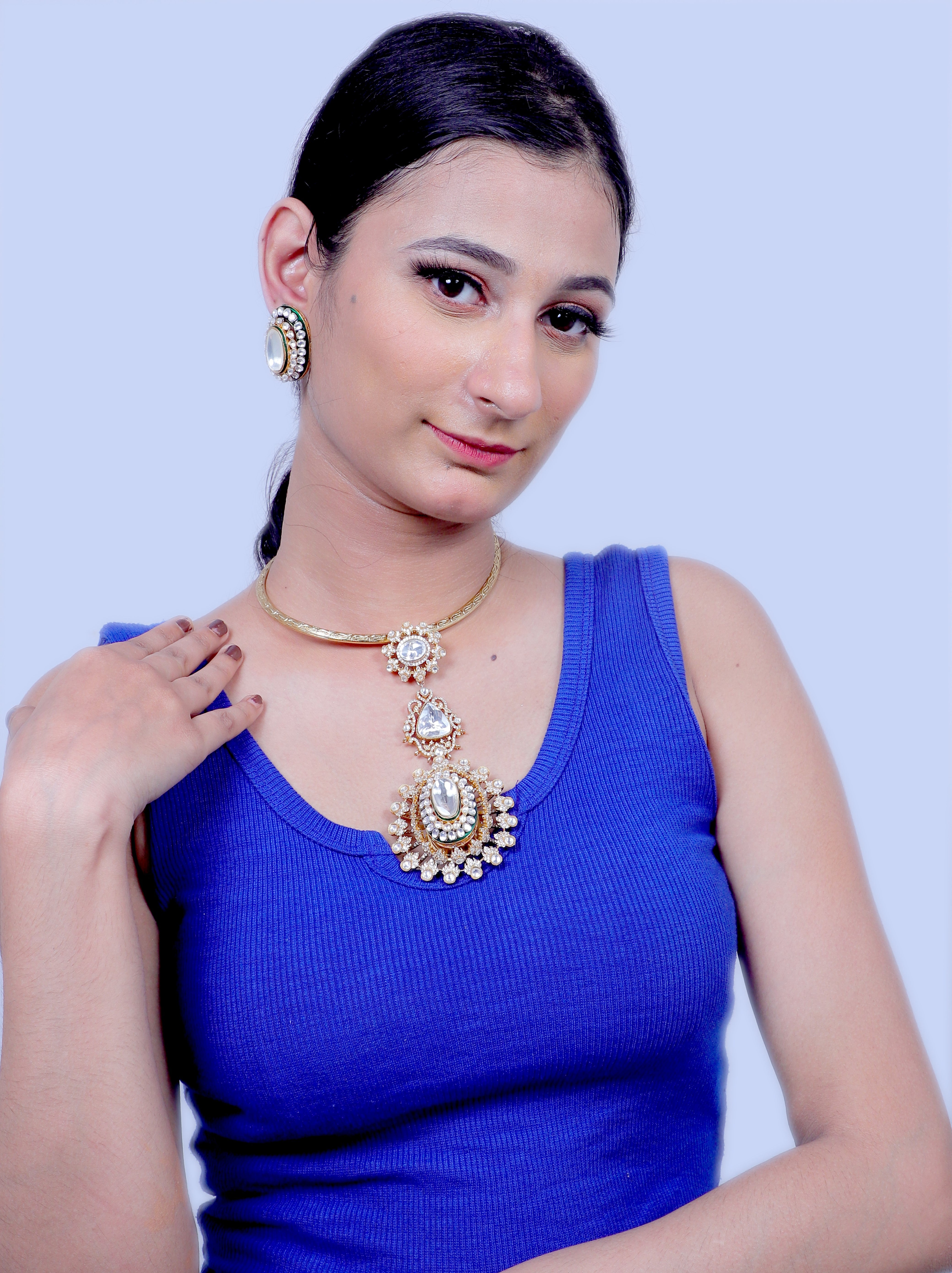 Bikaneri Pure Silve Foiled Moissanite Hasli Elegance Premium Necklace