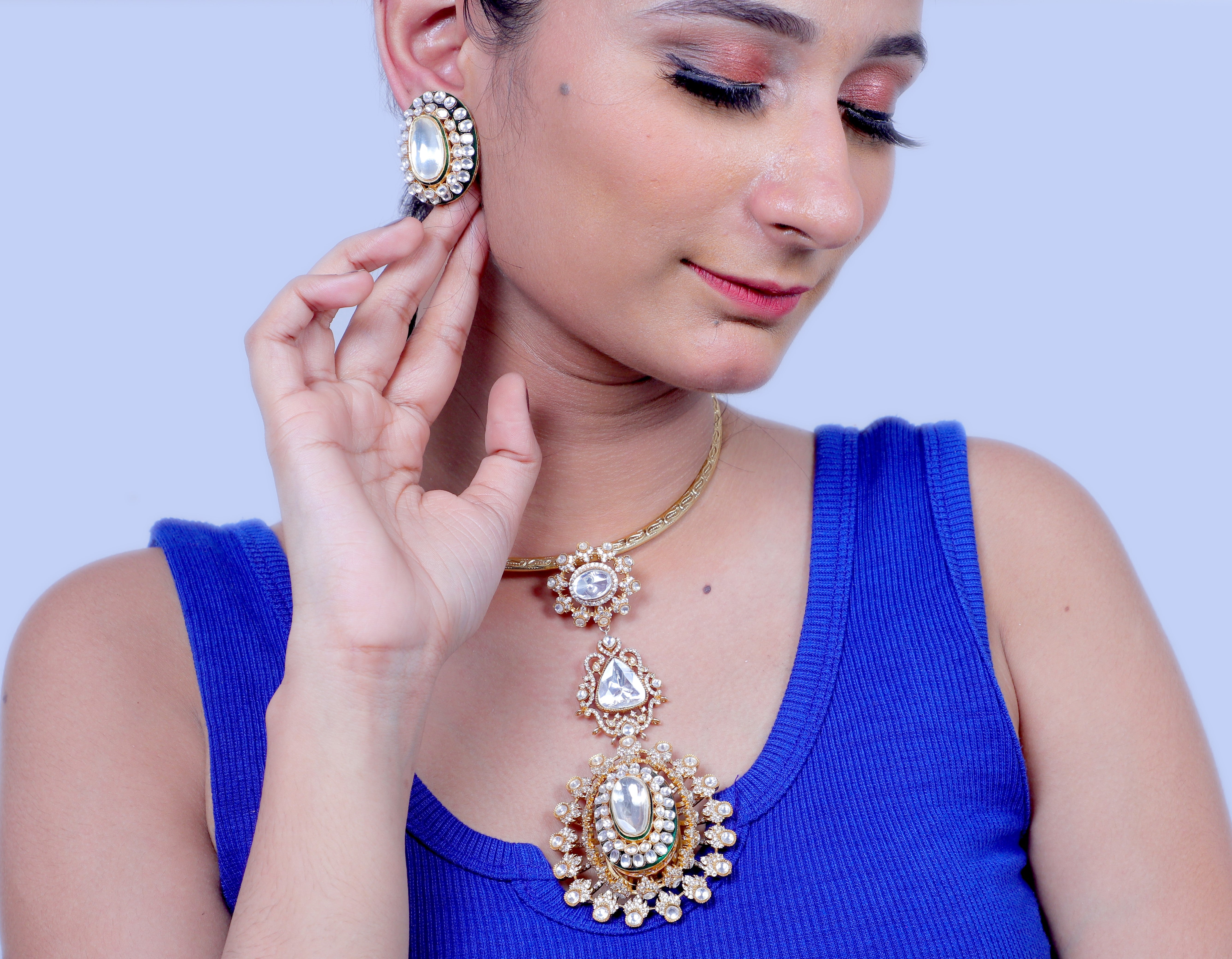 Bikaneri Pure Silve Foiled Moissanite Hasli Elegance Premium Necklace