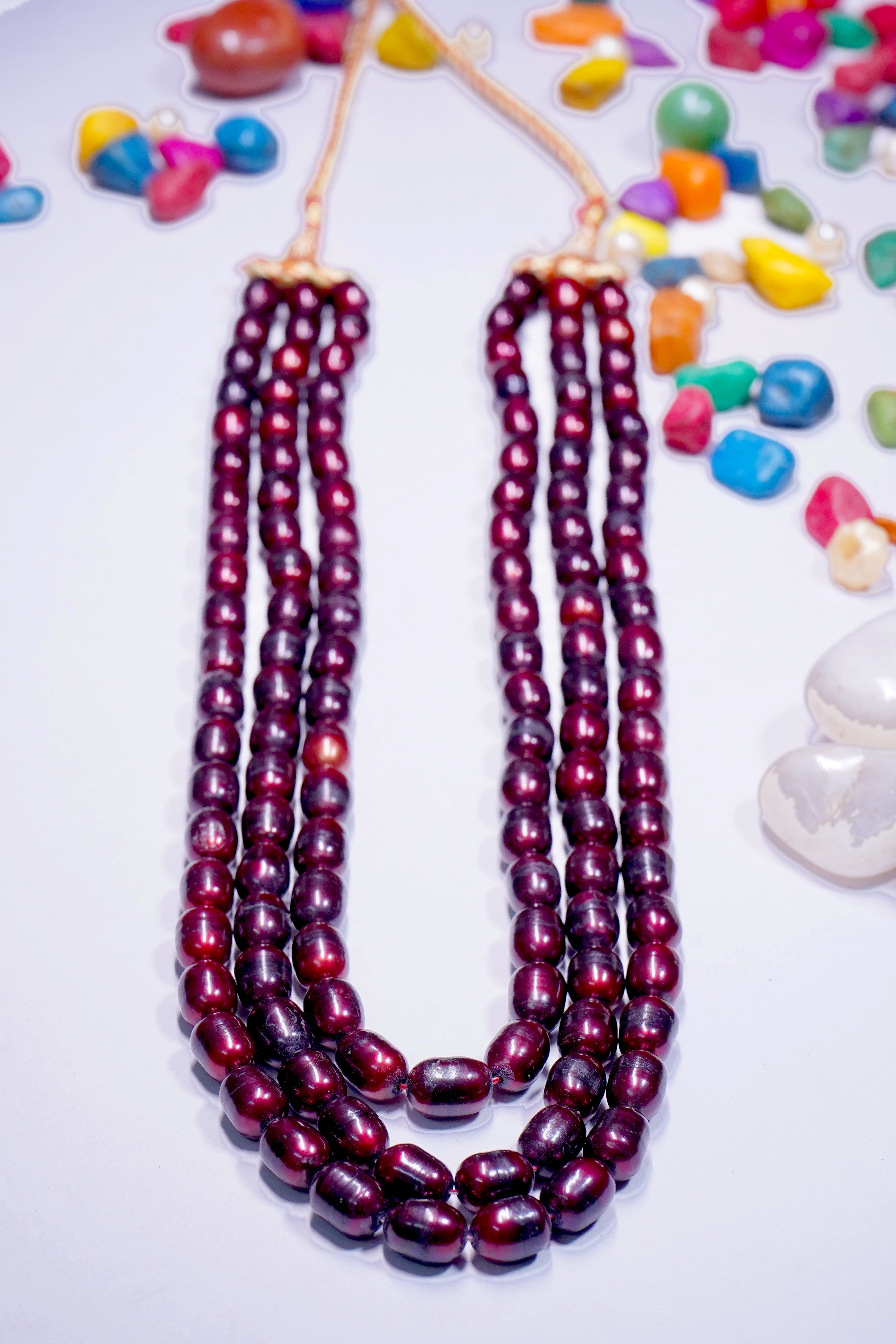 Sizzling Red Layers: Statement Real Russian Red Pearls Necklace