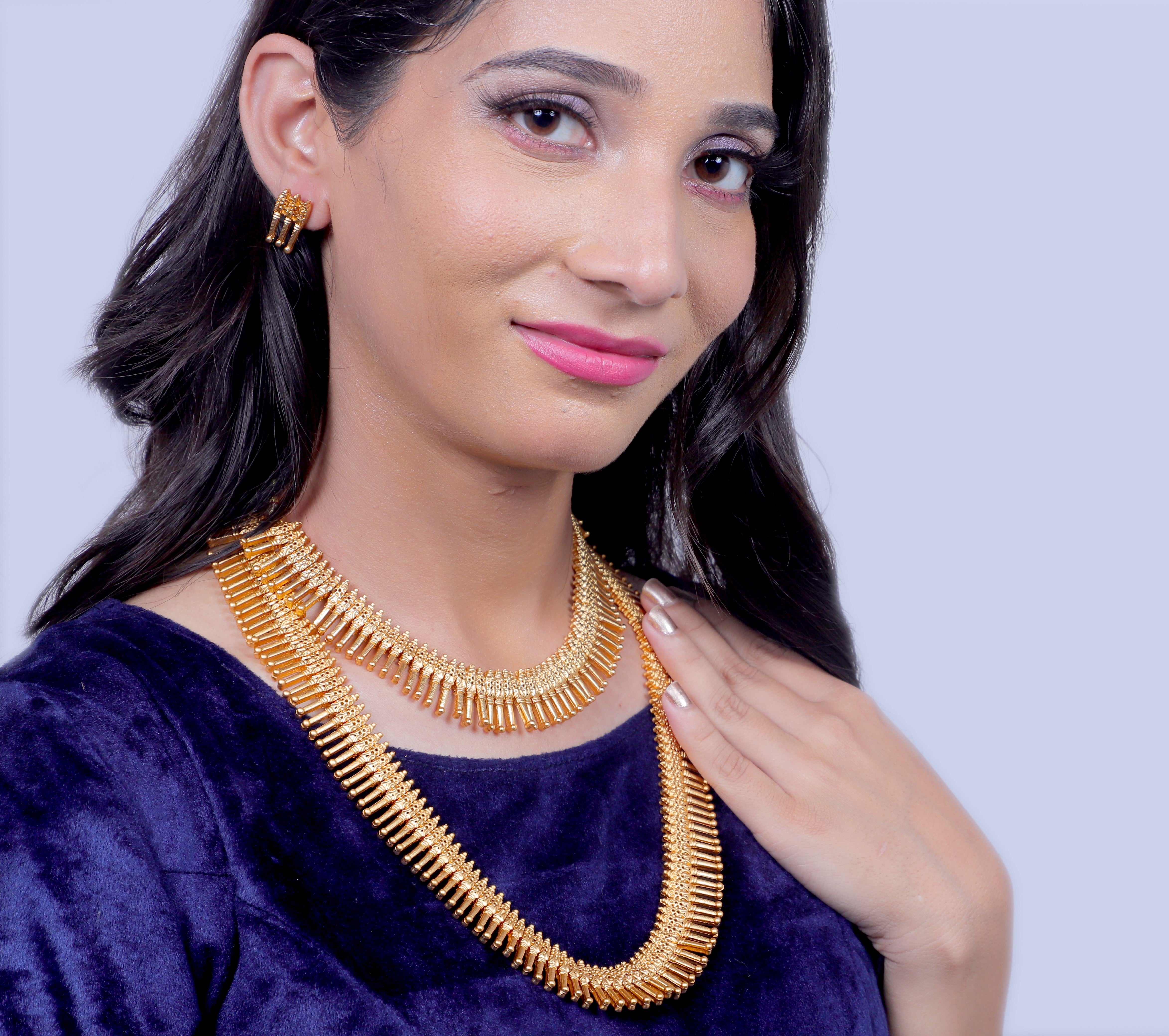 South Indian Double Layers Combo Elegant For Ethnic Wear Necklace Set