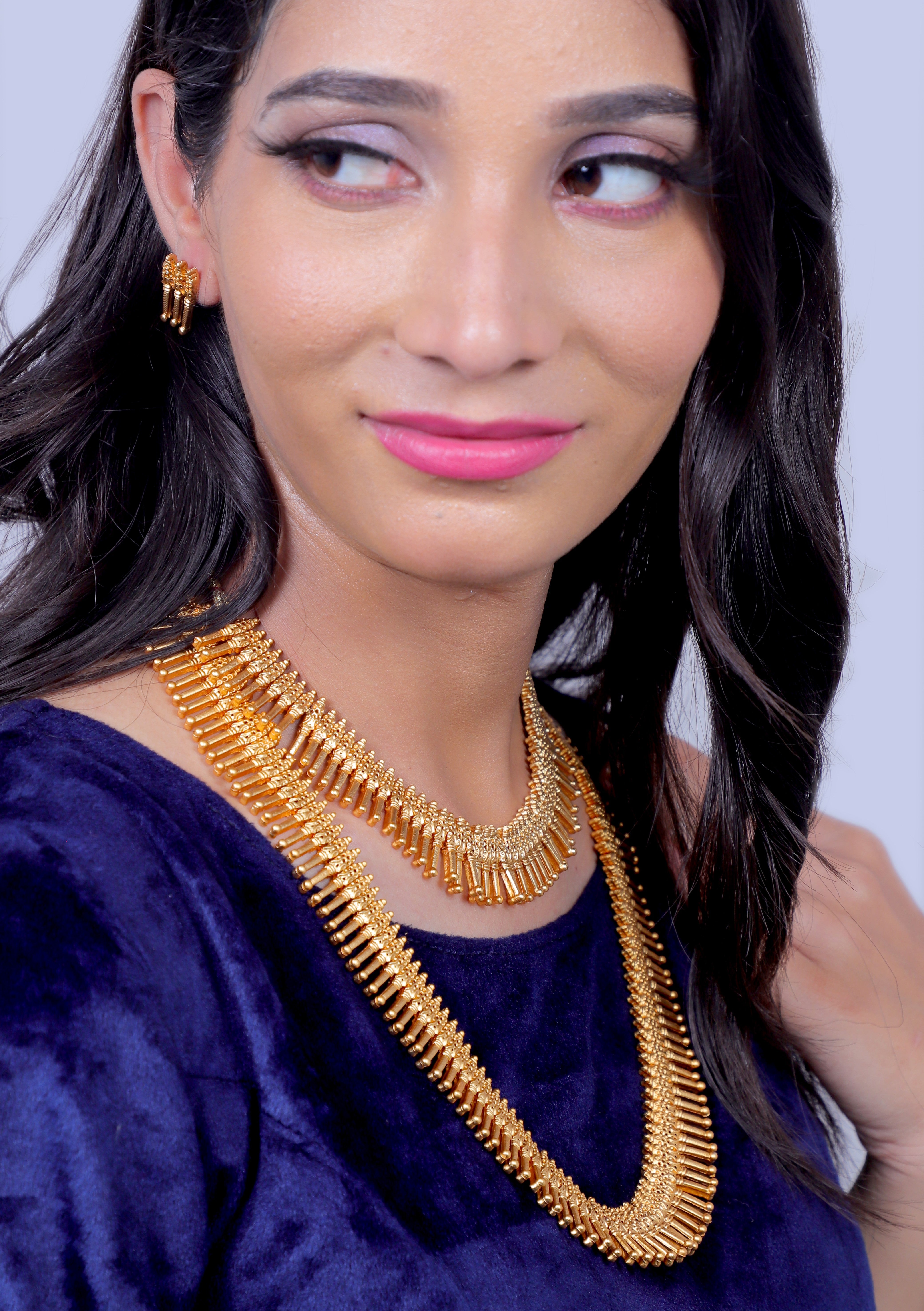 South Indian Double Layers Combo Elegant For Ethnic Wear Necklace Set