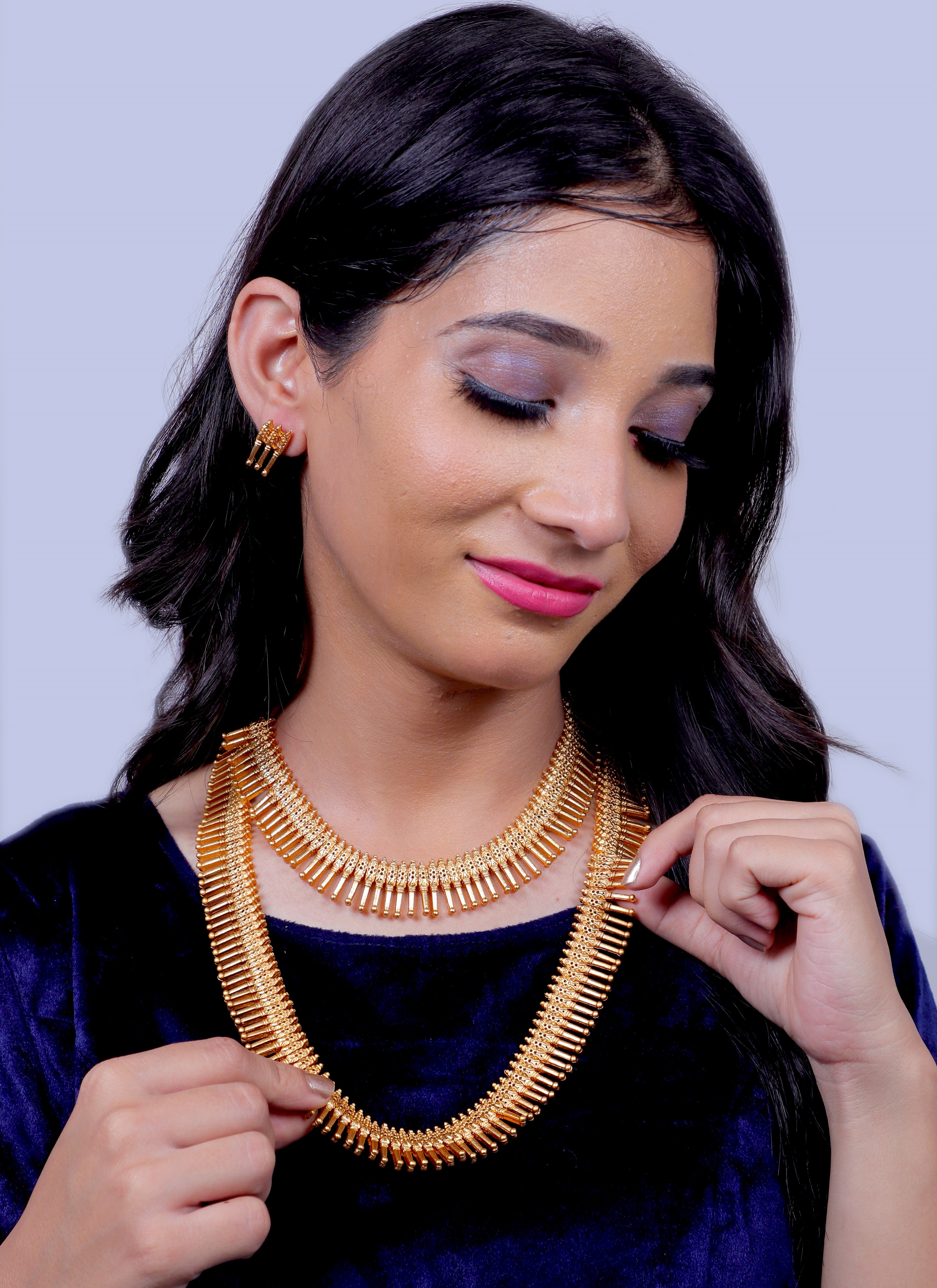 South Indian Double Layers Combo Elegant For Ethnic Wear Necklace Set
