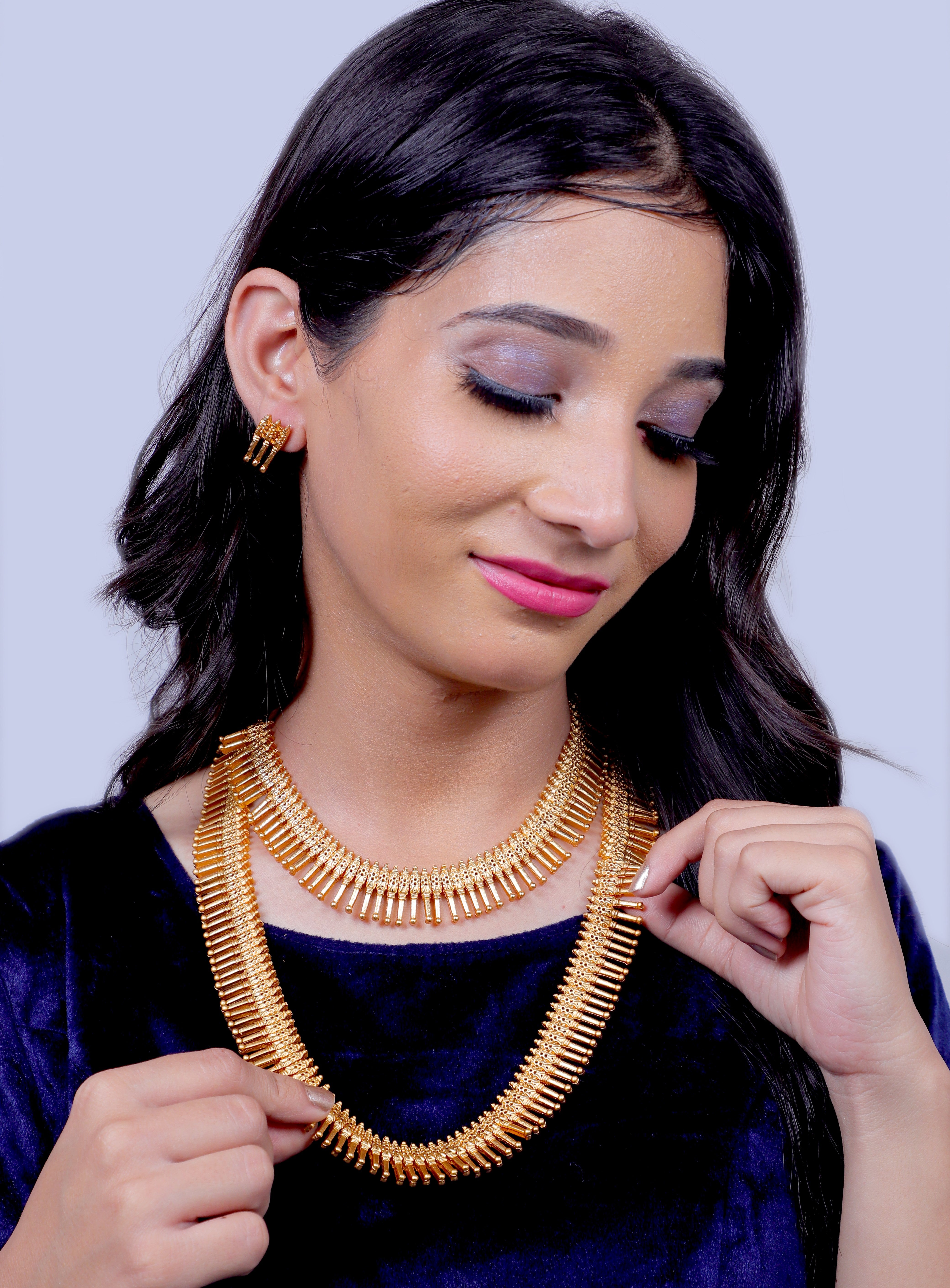 South Indian Double Layers Combo Elegant For Ethnic Wear Necklace Set