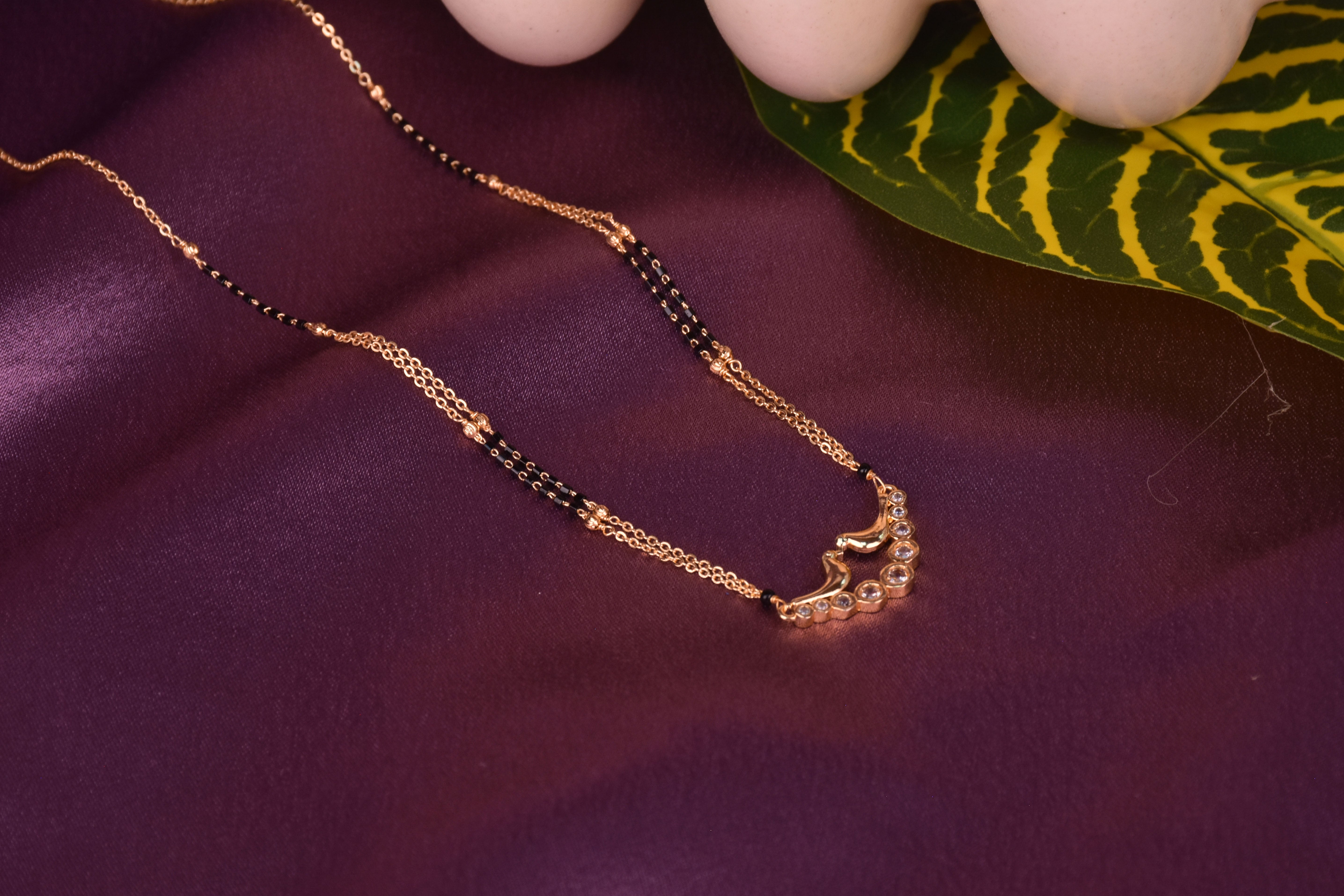 9 Stones Black Beads necklace, Mangalsutra, 22k Gold covering with Cz stones for women