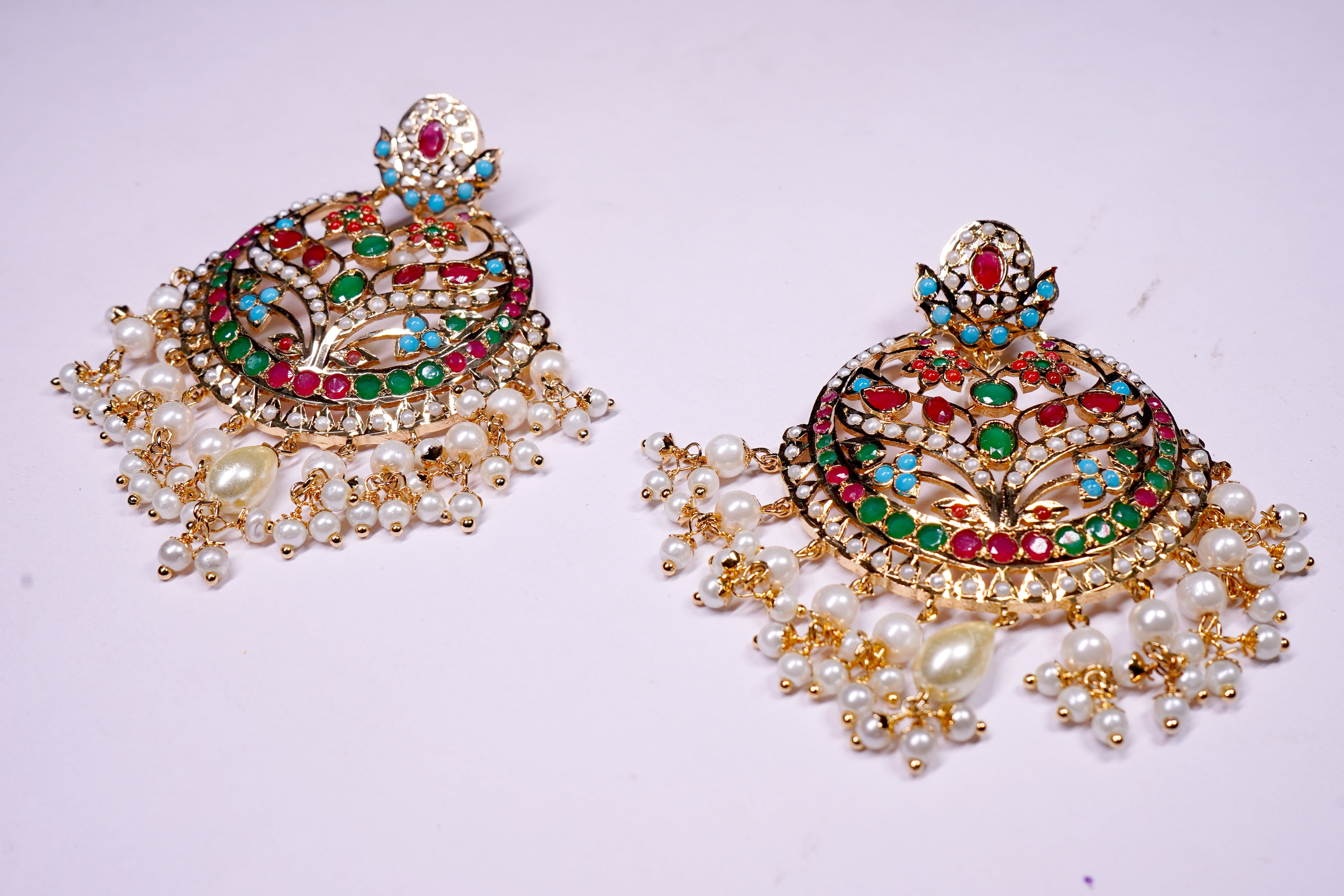 Regal Reflections: Jadau Multi Chandbali Earrings