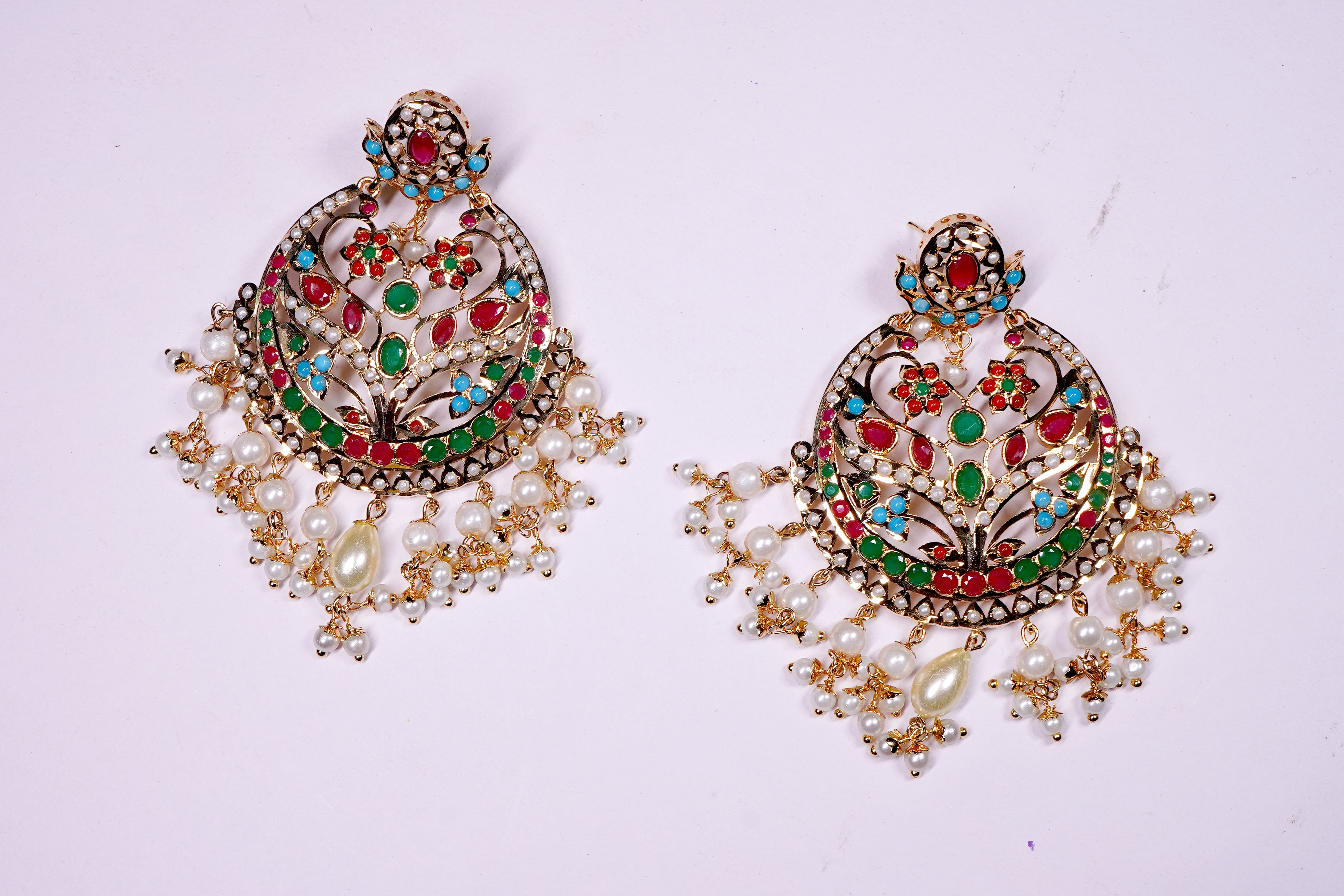 Regal Reflections: Jadau Multi Chandbali Earrings