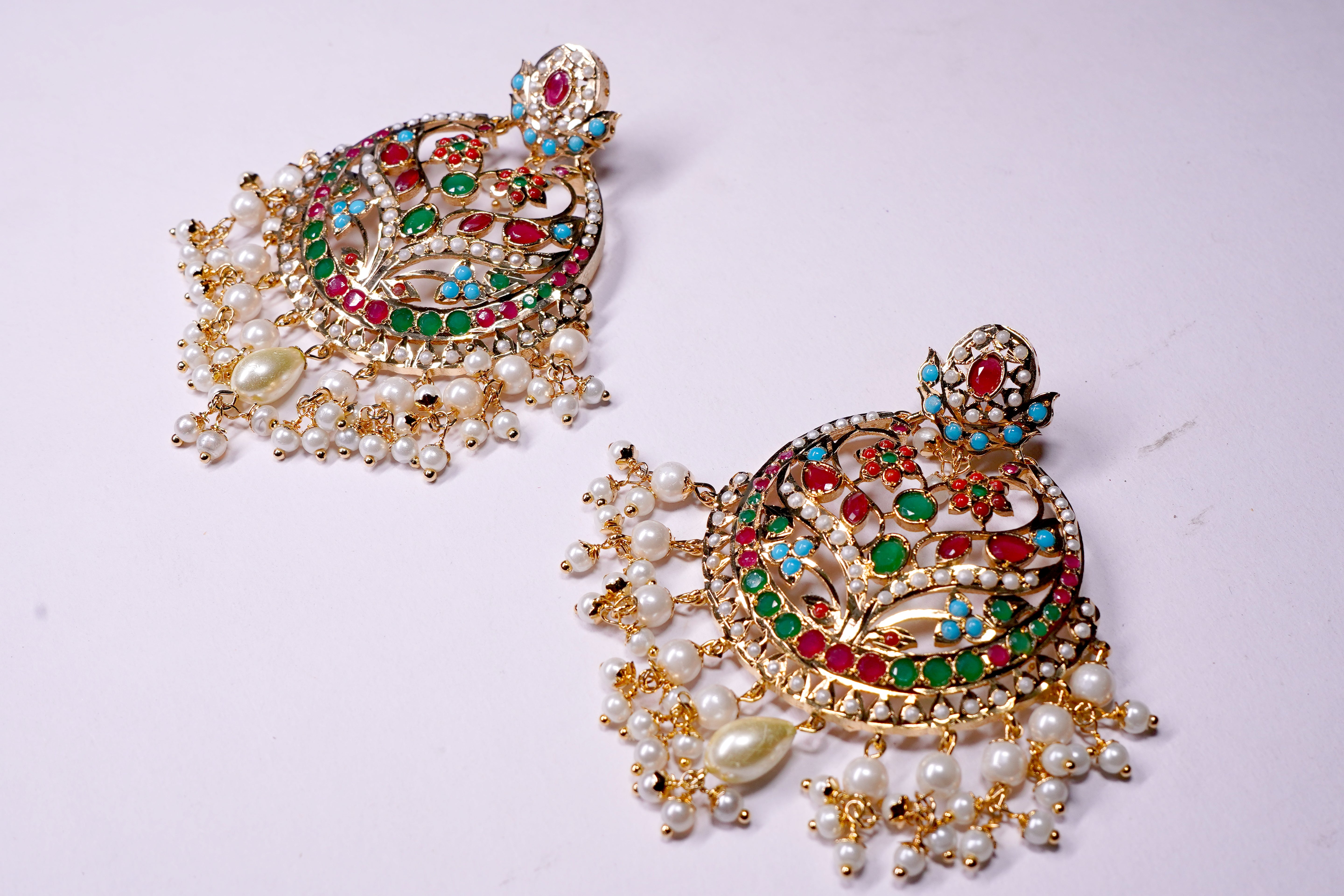 Regal Reflections: Jadau Multi Chandbali Earrings