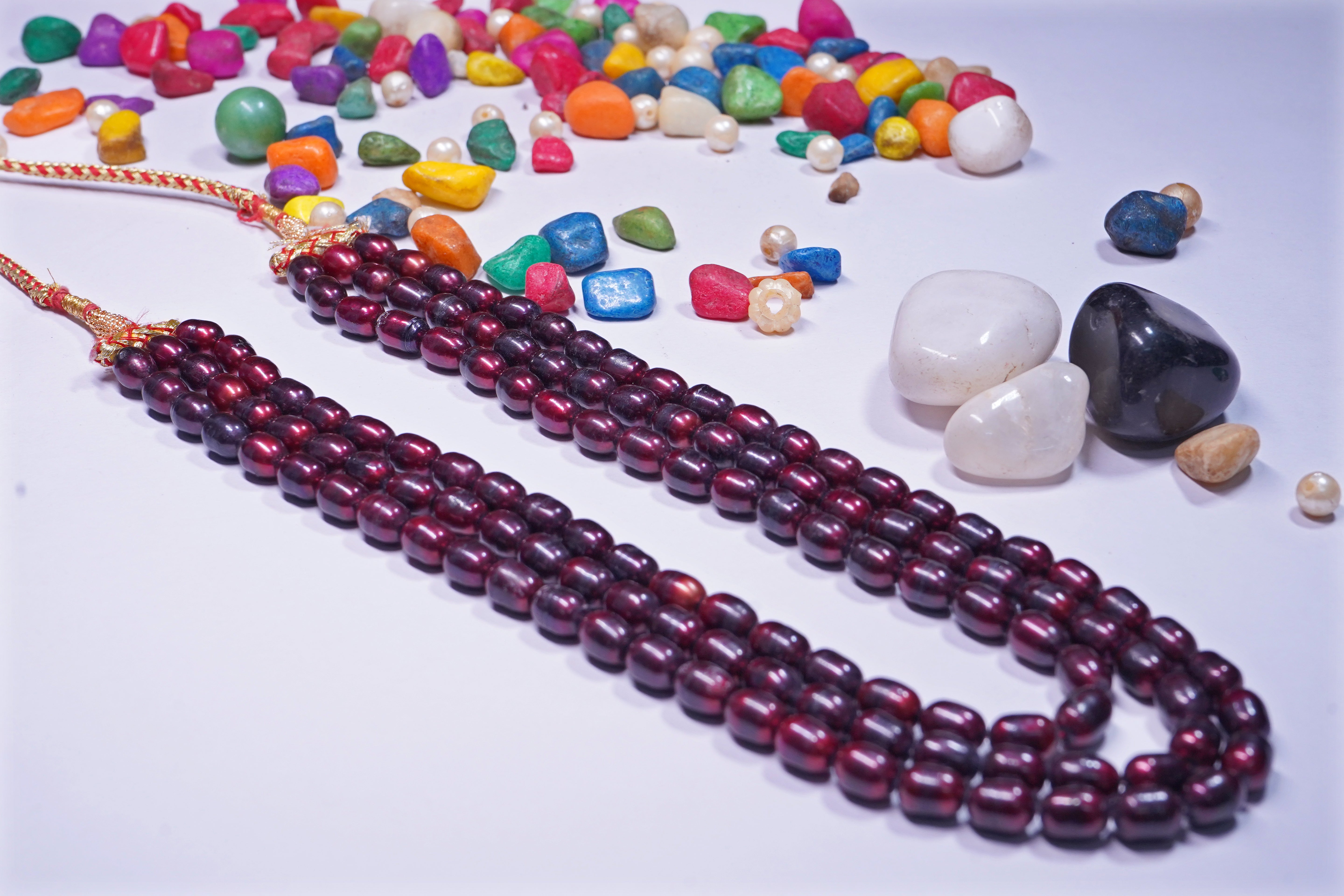 Sizzling Red Layers: Statement Real Russian Red Pearls Necklace