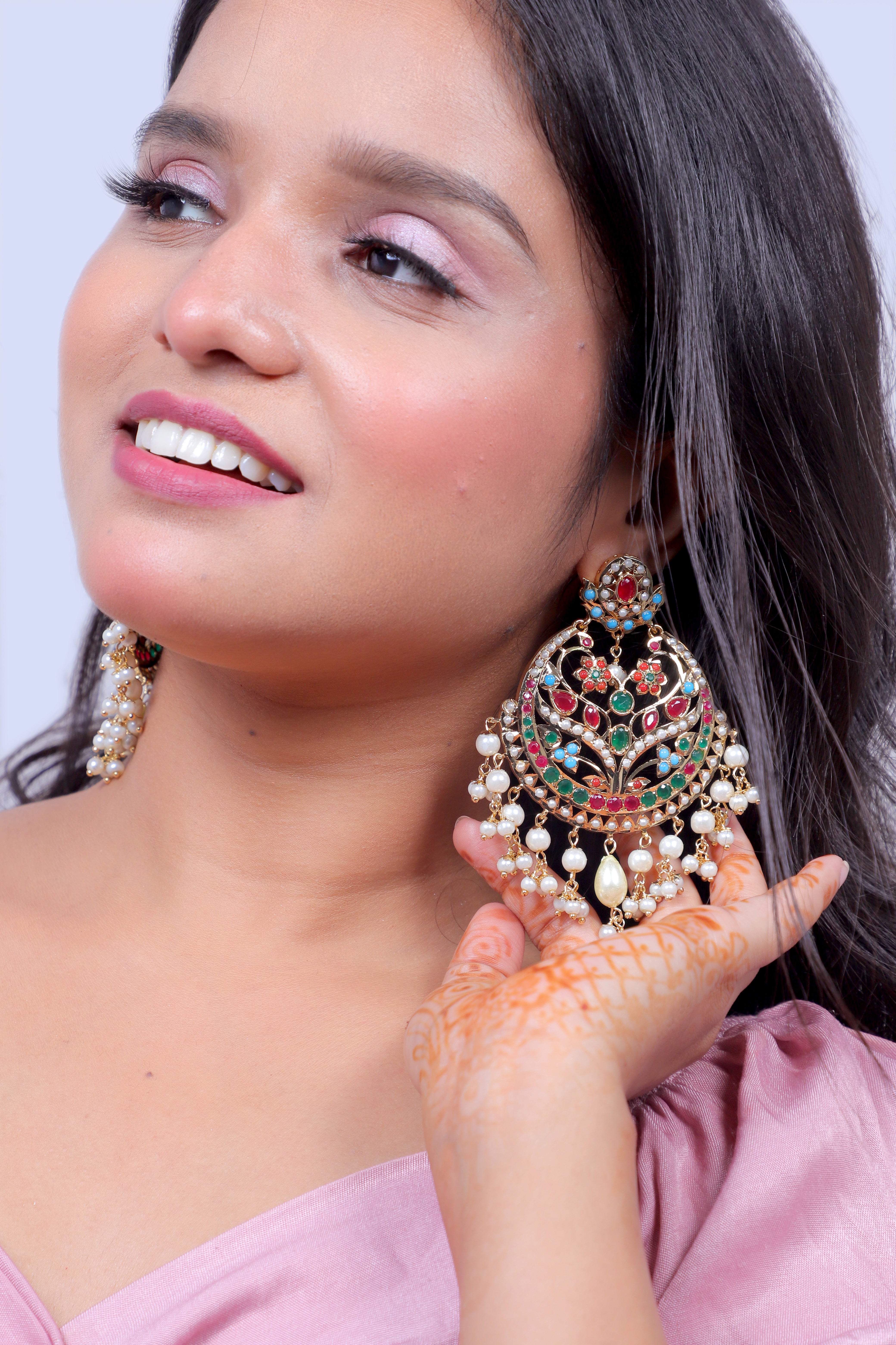 Regal Reflections: Jadau Multi Chandbali Earrings