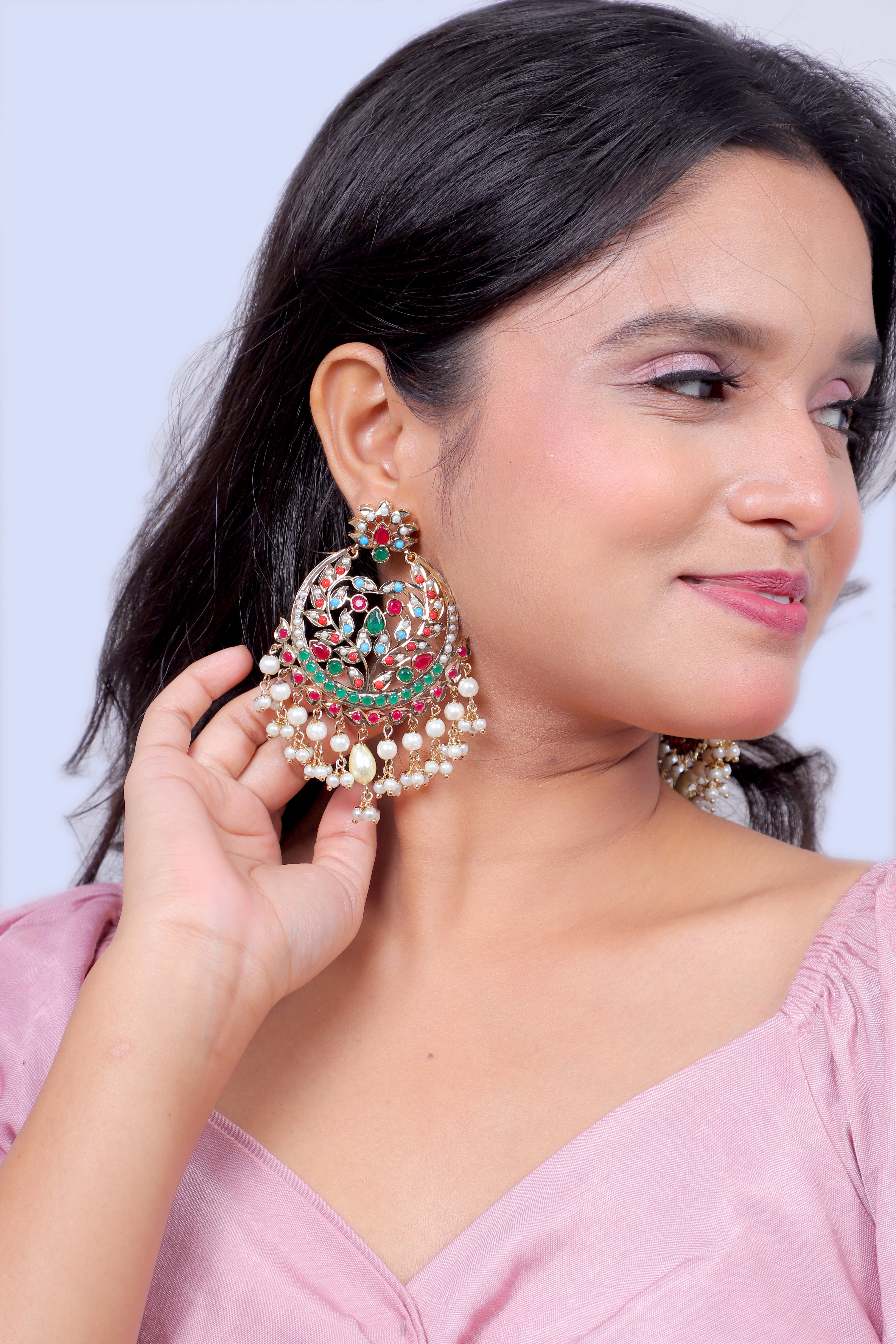Regal Reflections: Jadau Multi Chandbali Earrings
