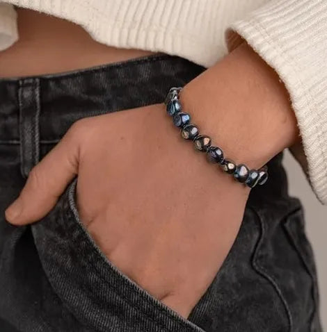 Black Real Genuine Baroque Pearl Elastic Bracelet