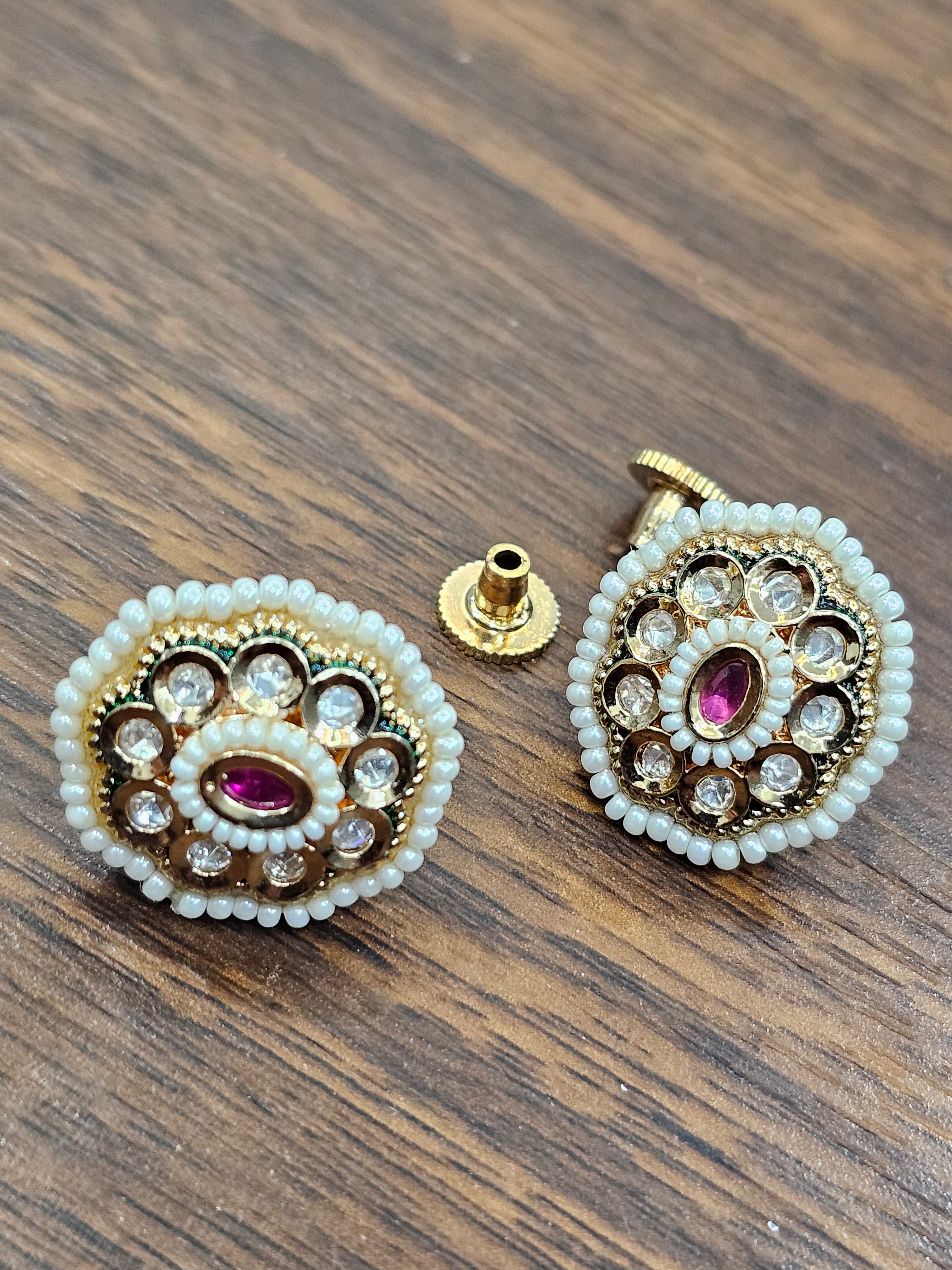 Elegant Pearl Premium Kundan Stud Earrings