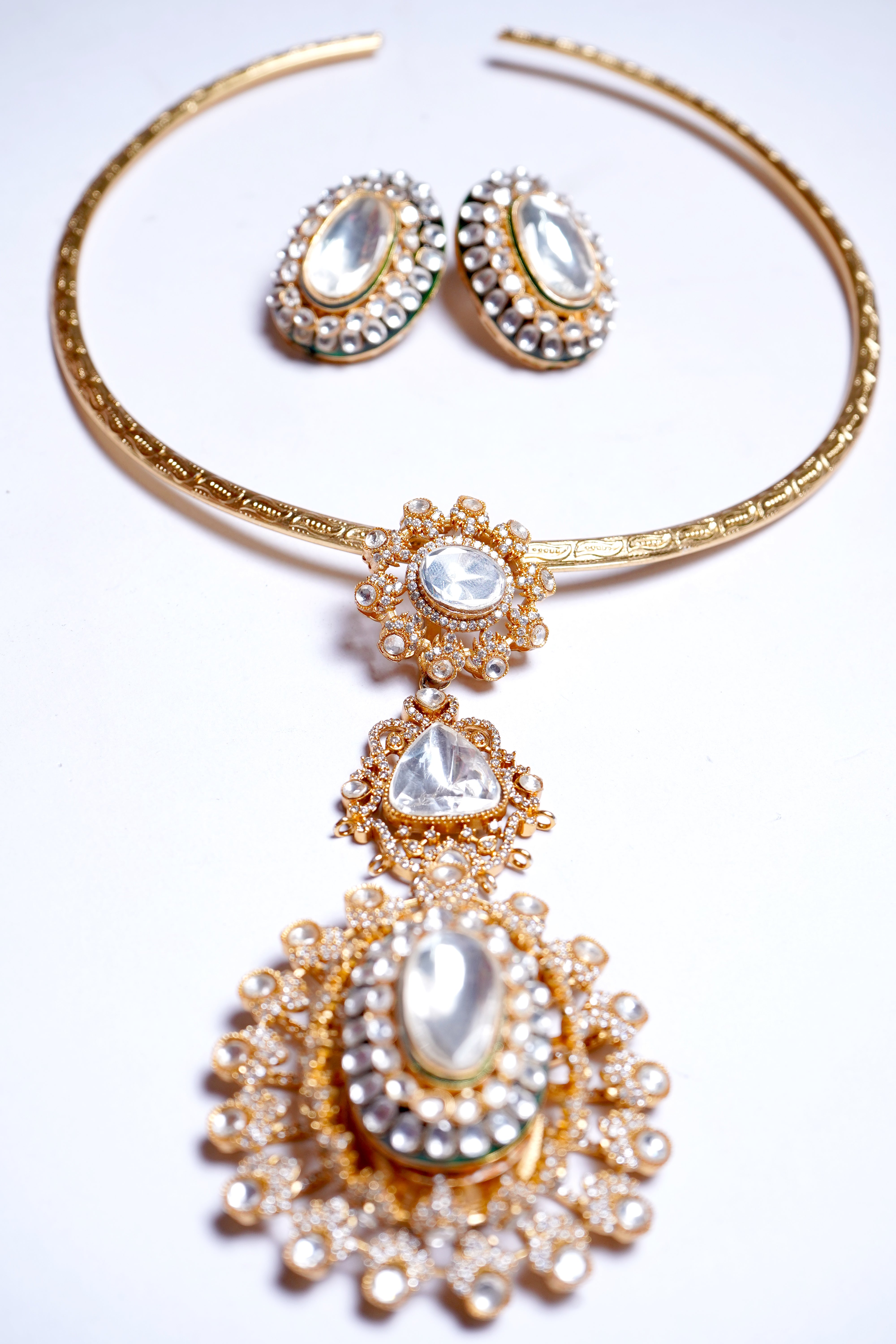 Bikaneri Pure Silve Foiled Moissanite Hasli Elegance Premium Necklace