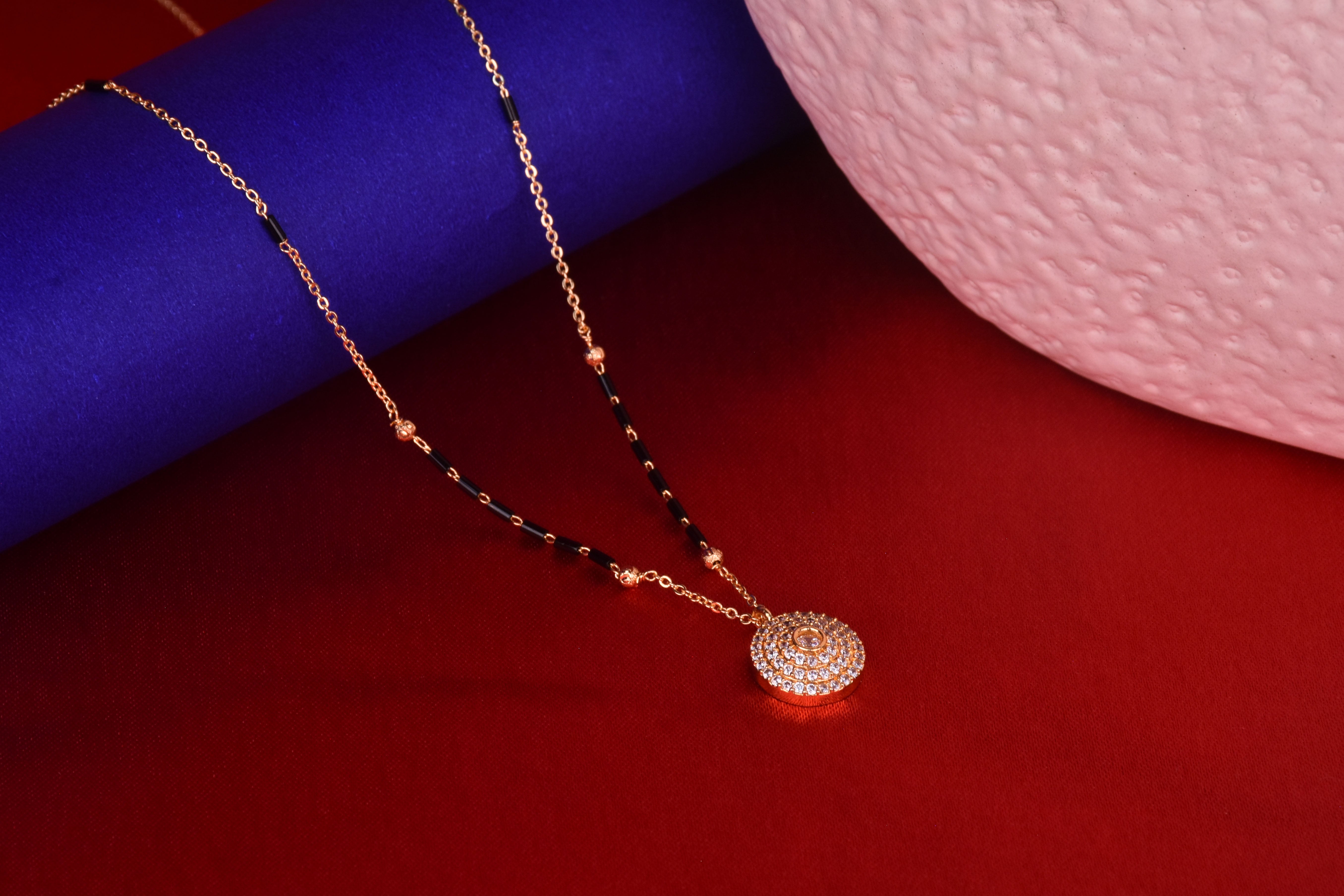 Gold Plated CZ Studded black Beads Embellished Mangalsutra For Women