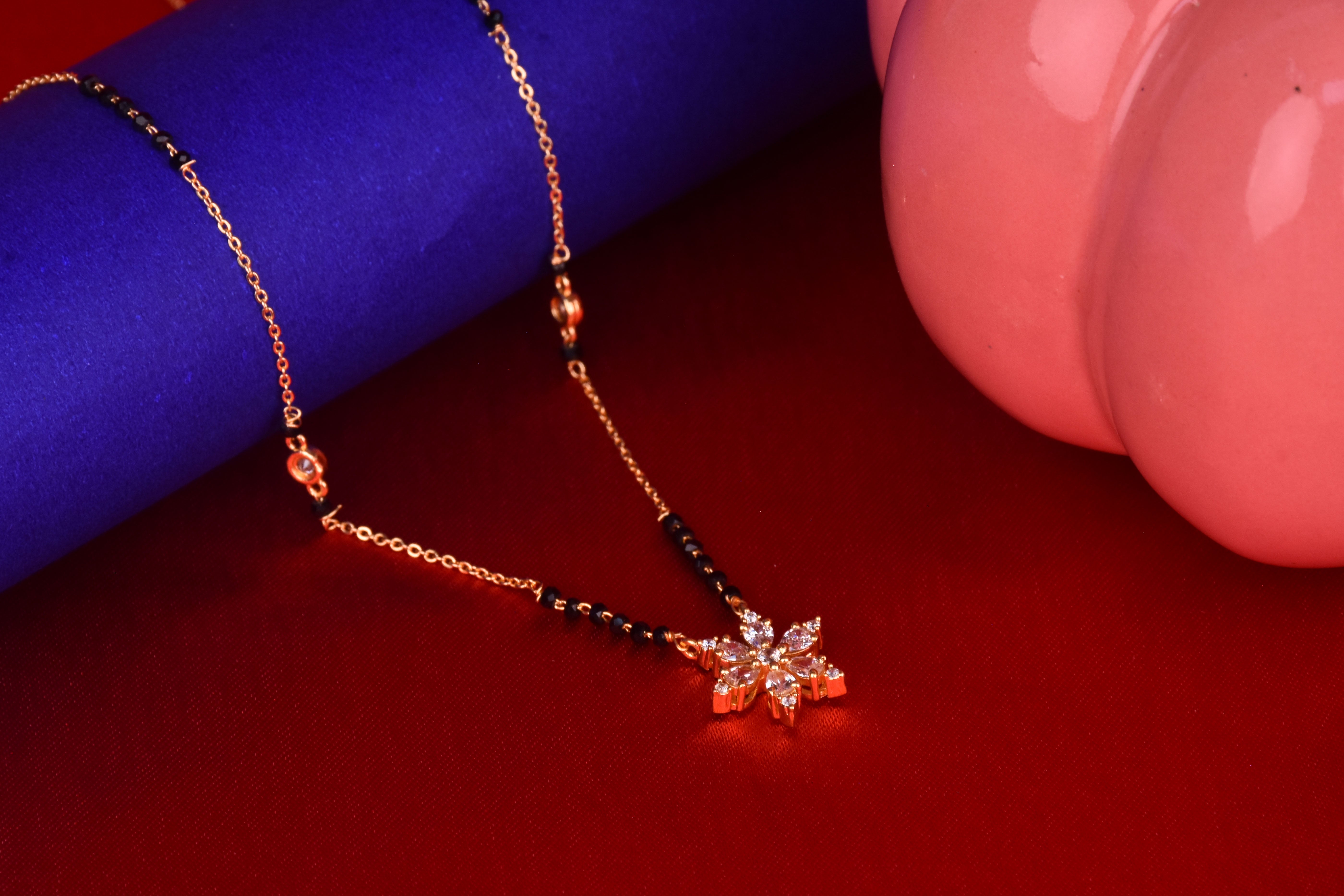 Delicate Gold Modern Style 18K Gold Plated Mangalsutra, Tiny Flower Mangalsutra
