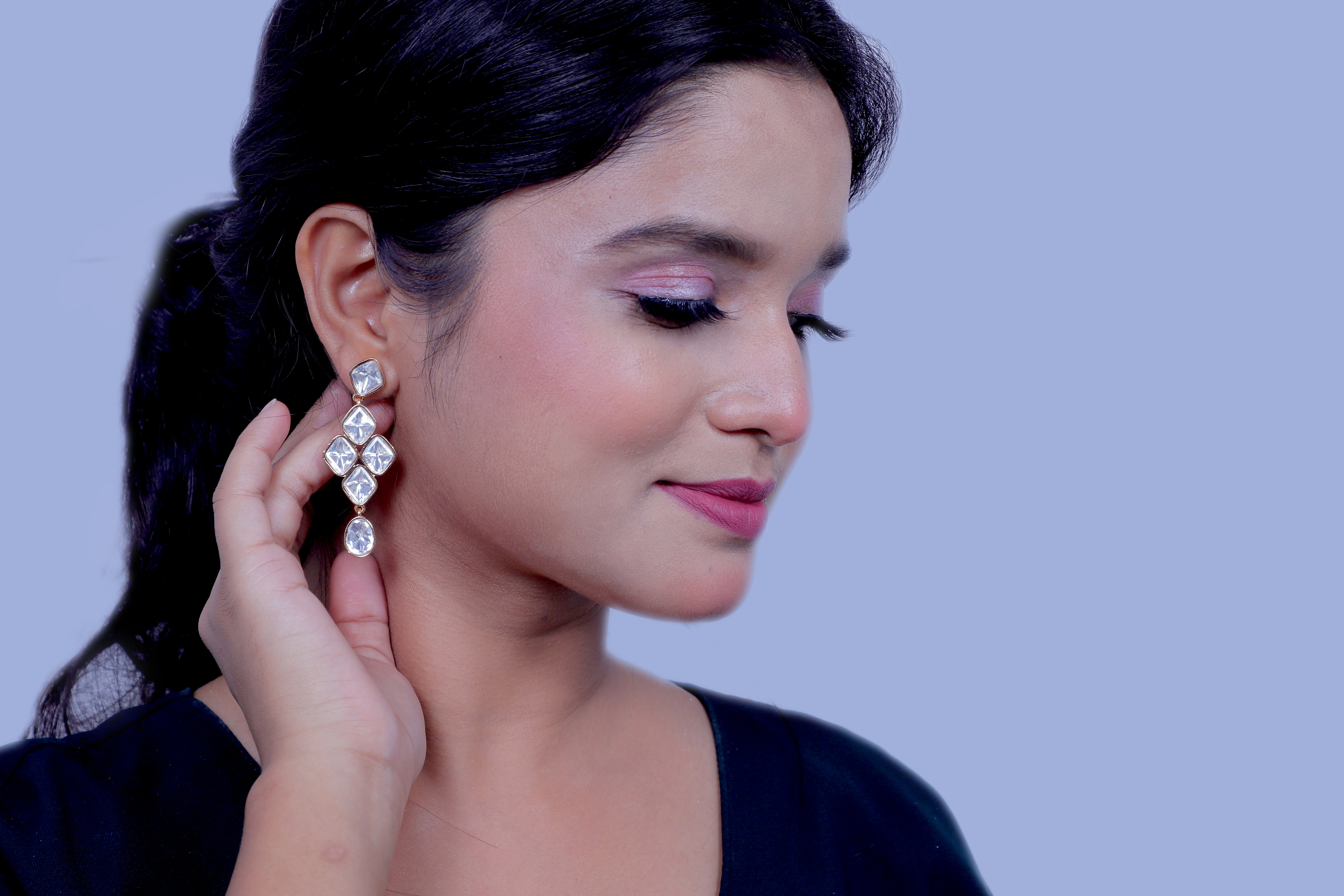 Diamond Feel Moissanite Silver Foil Drop Earrings