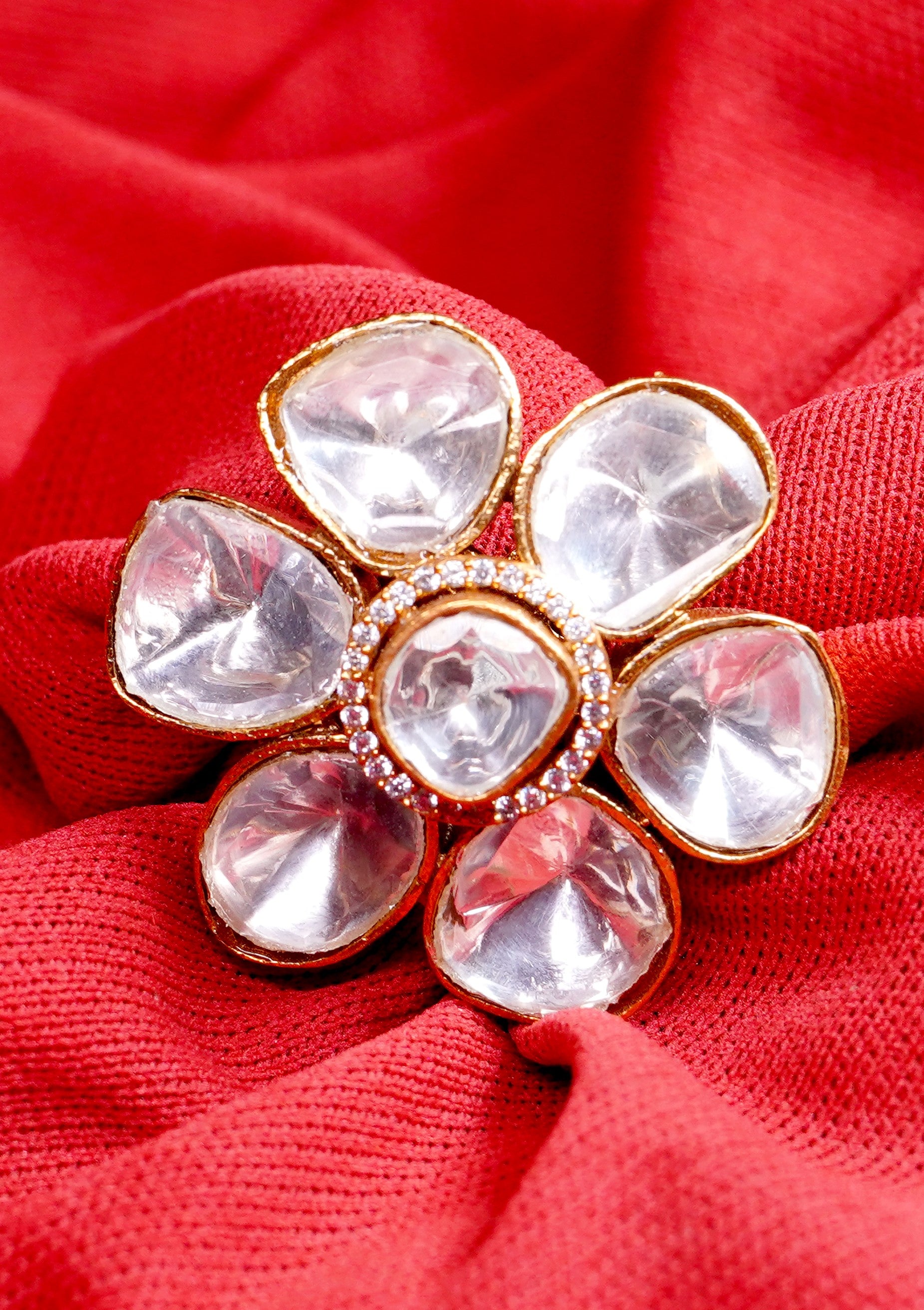 Blossoming Silver Foil Moissanite Floral Adjustable Ring