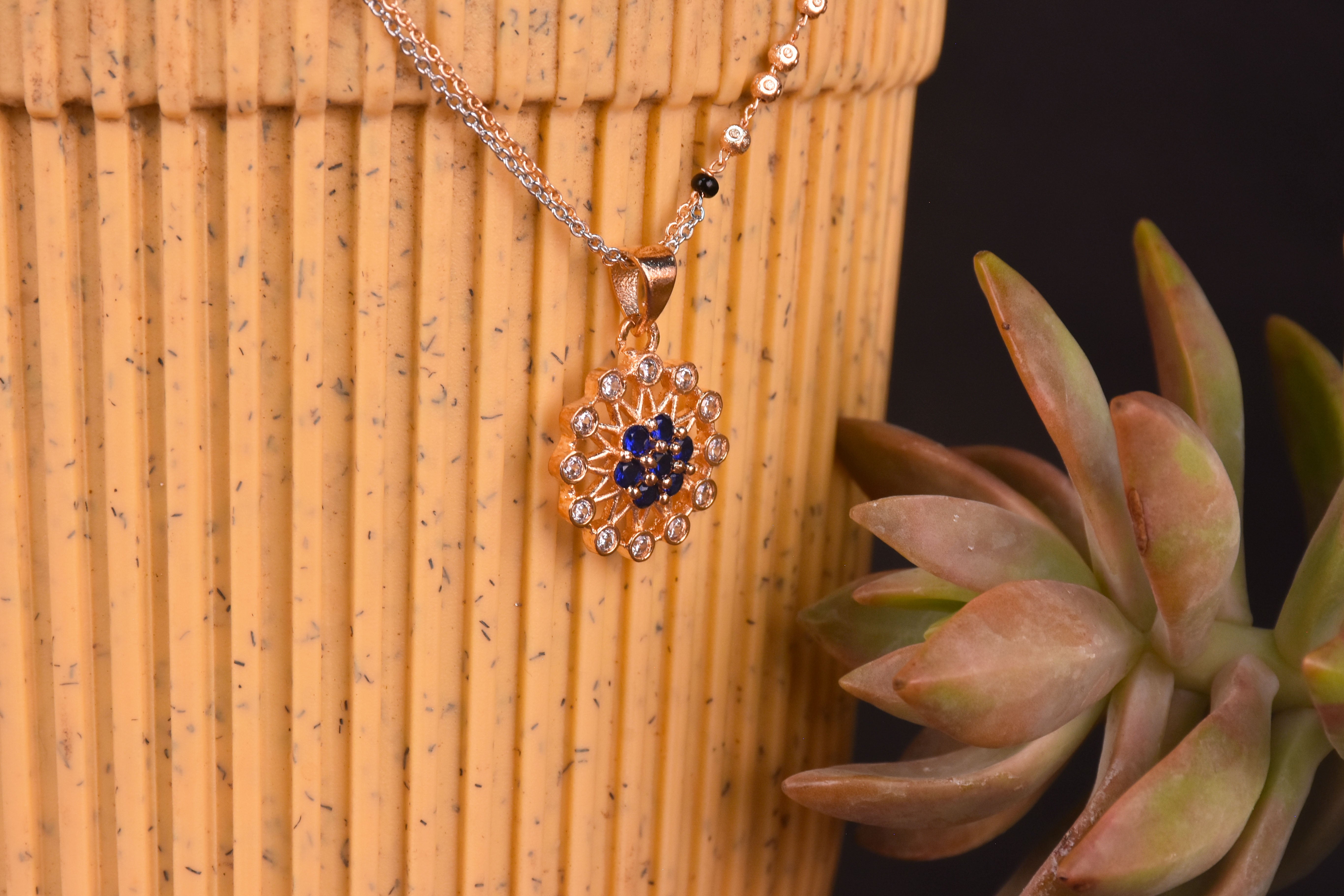 Traditional Gold & Silver-Plated Mangalsutra with Blue CZ Stones Jewelry