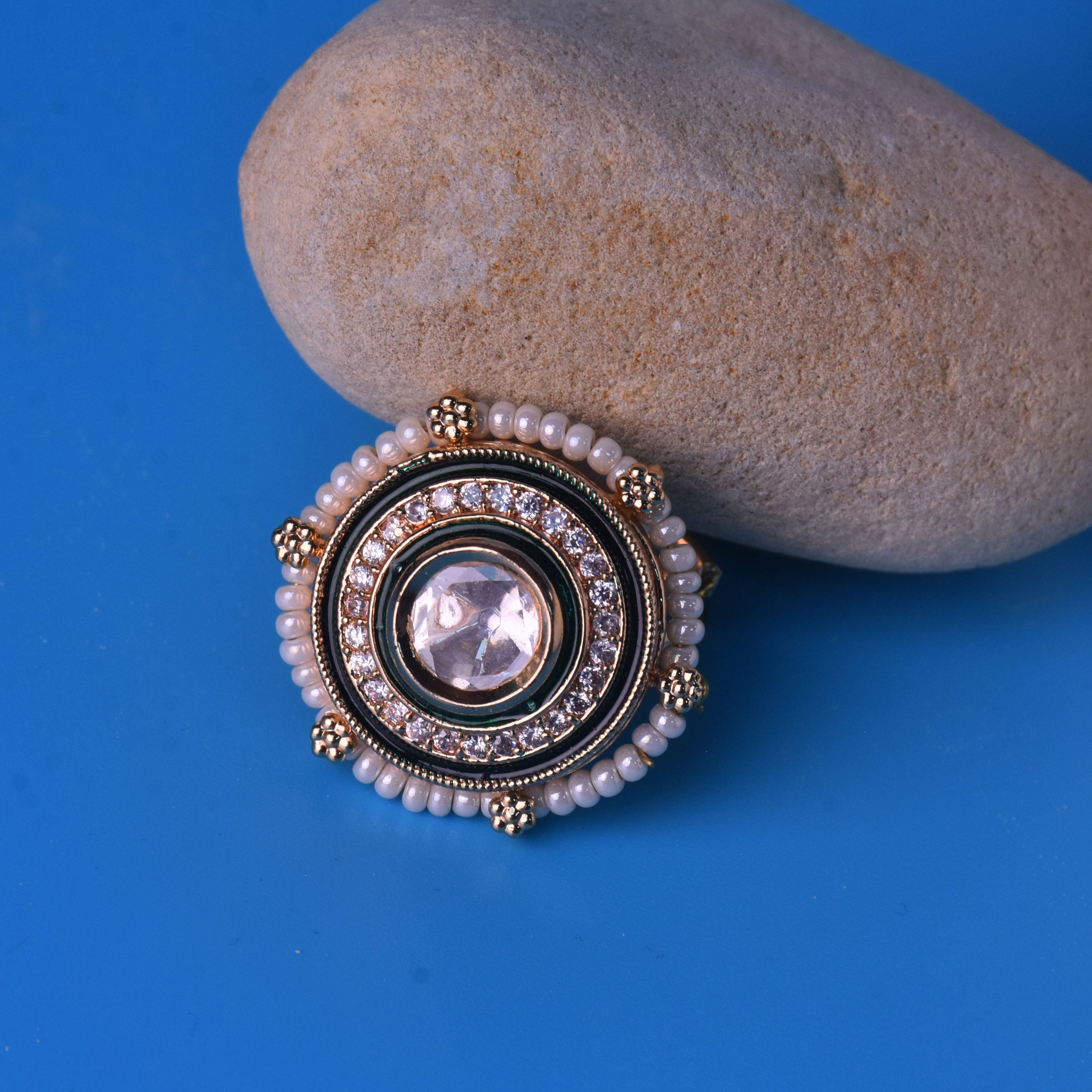 Apsara Kundan Gold Plated Ring
