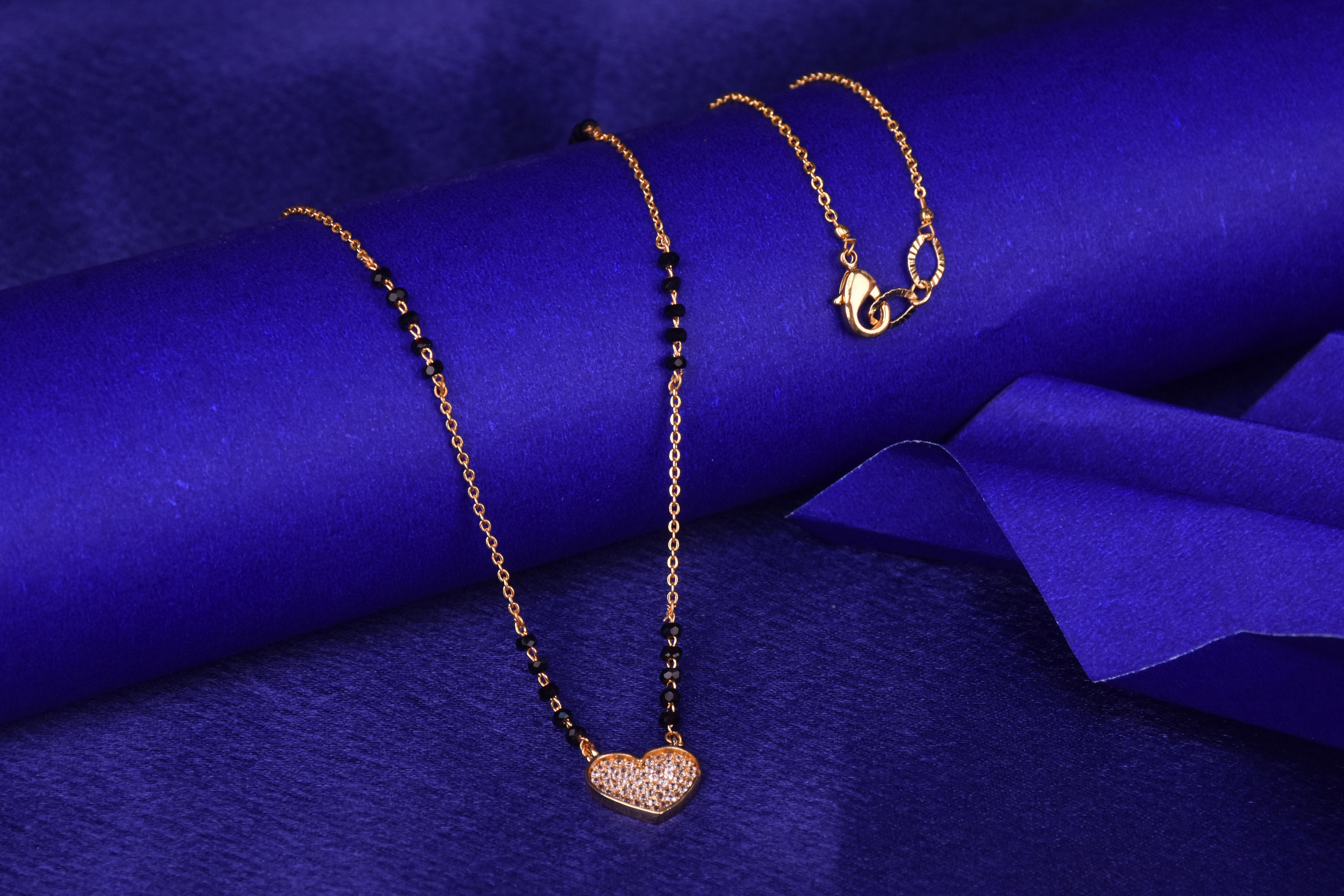 Charming Gold-Plated Heart-Shaped Mangalsutra with Beaded and CZ Stone