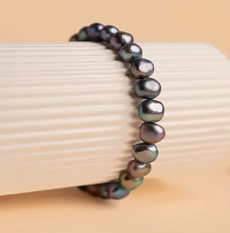 Black Real Genuine Baroque Pearl Elastic Bracelet