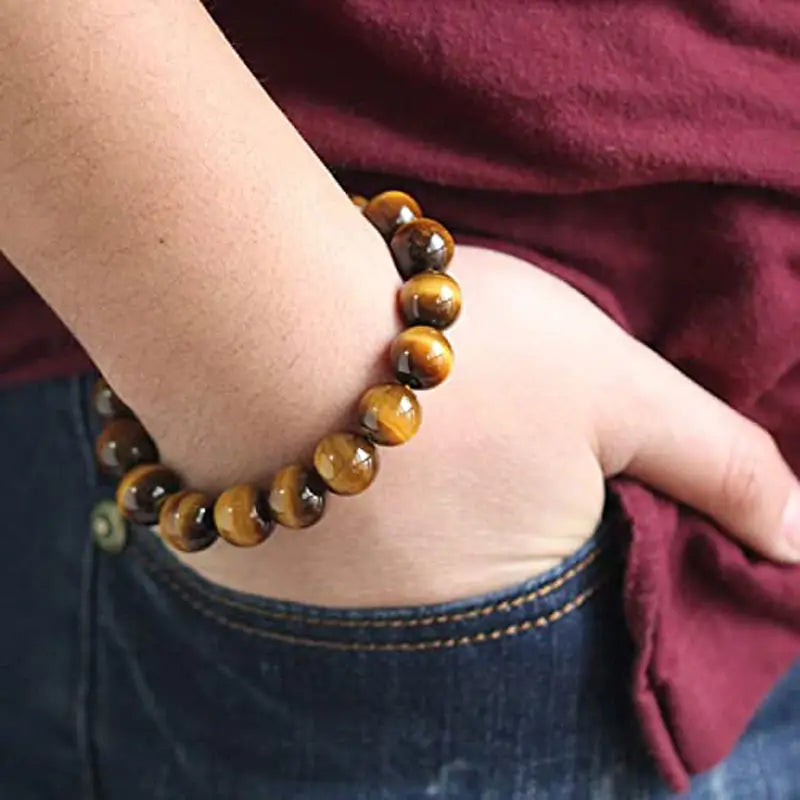 Brown Tiger Eye Semi-Precious Gemstones Healing Crystal Stretch Beaded Bracelet