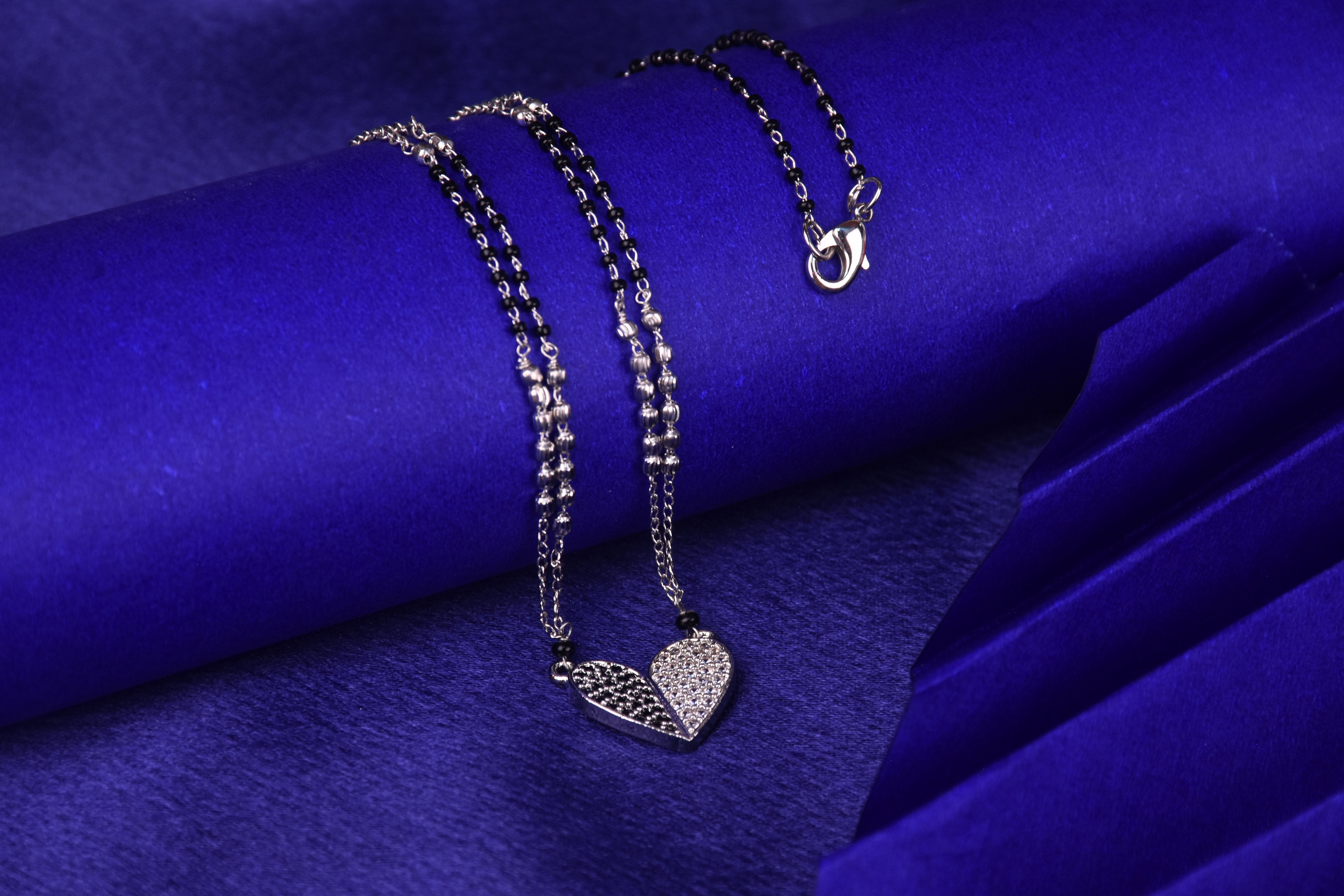 Elegant White And Black CZ Stone Mangalsutra In Mini Love Heart shape for your love