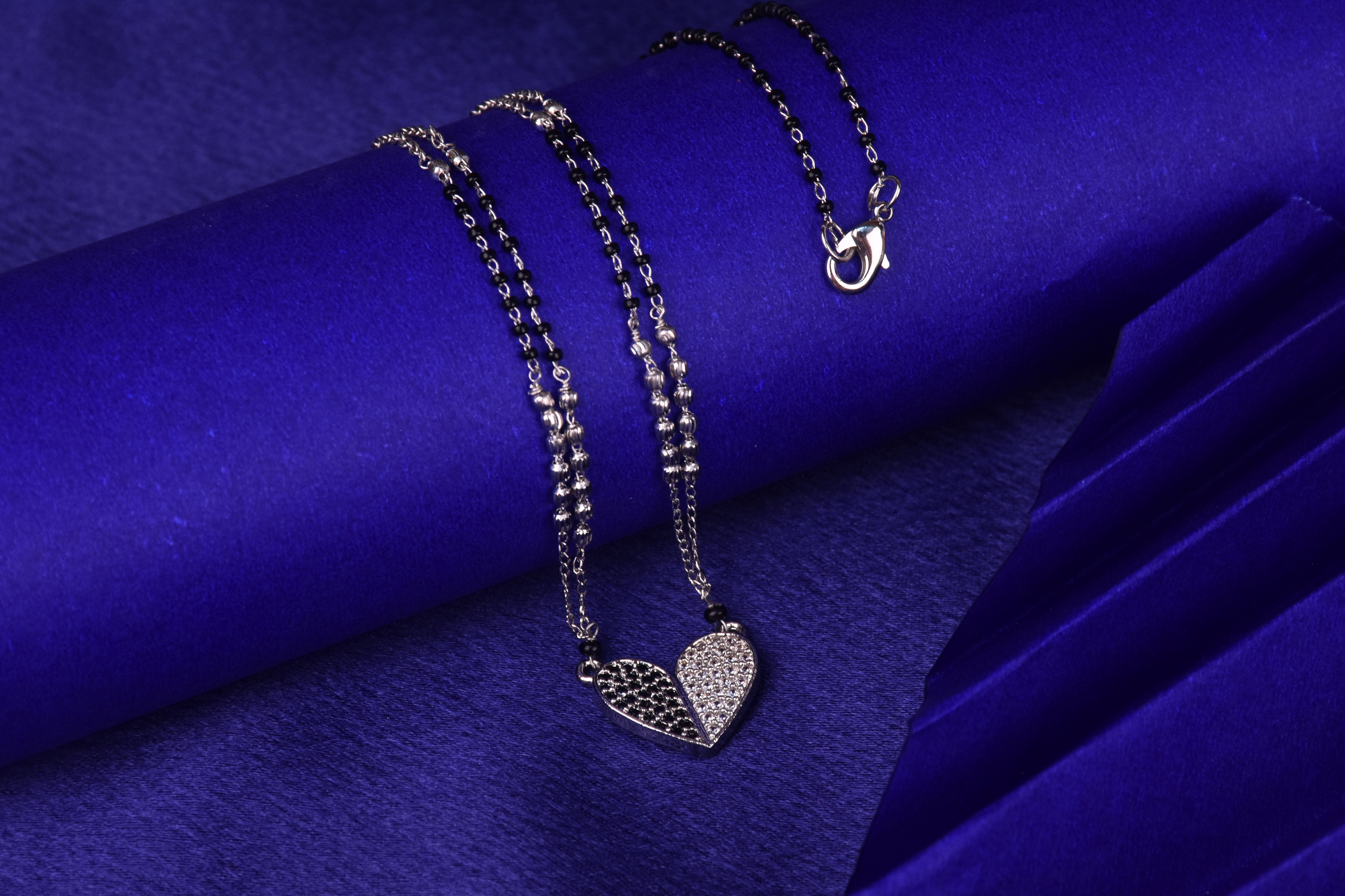 Elegant White And Black CZ Stone Mangalsutra In Mini Love Heart shape for your love