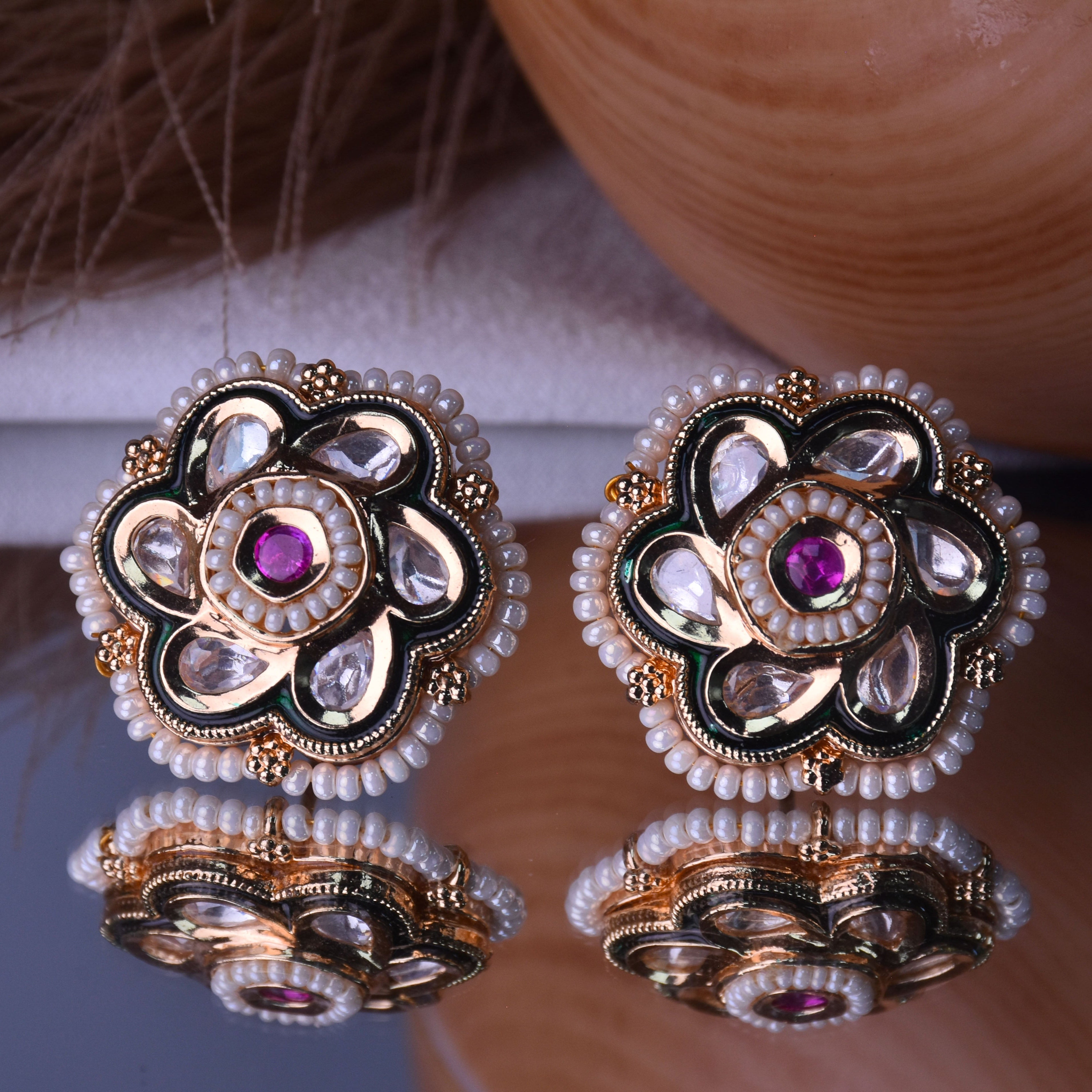 Lavanya Kundan Meenakari Stud Earrings