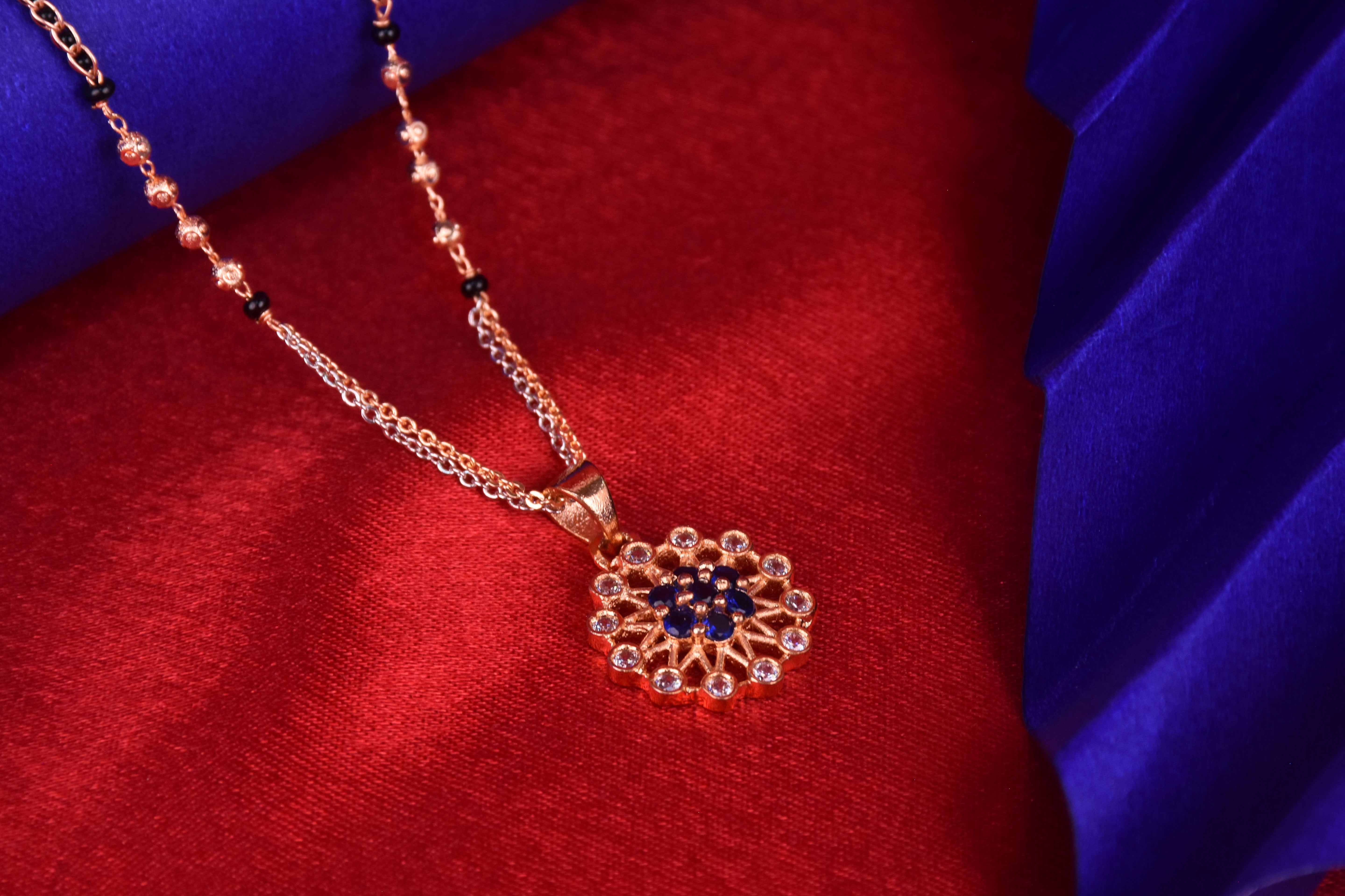Traditional Gold & Silver-Plated Mangalsutra with Blue CZ Stones Jewelry