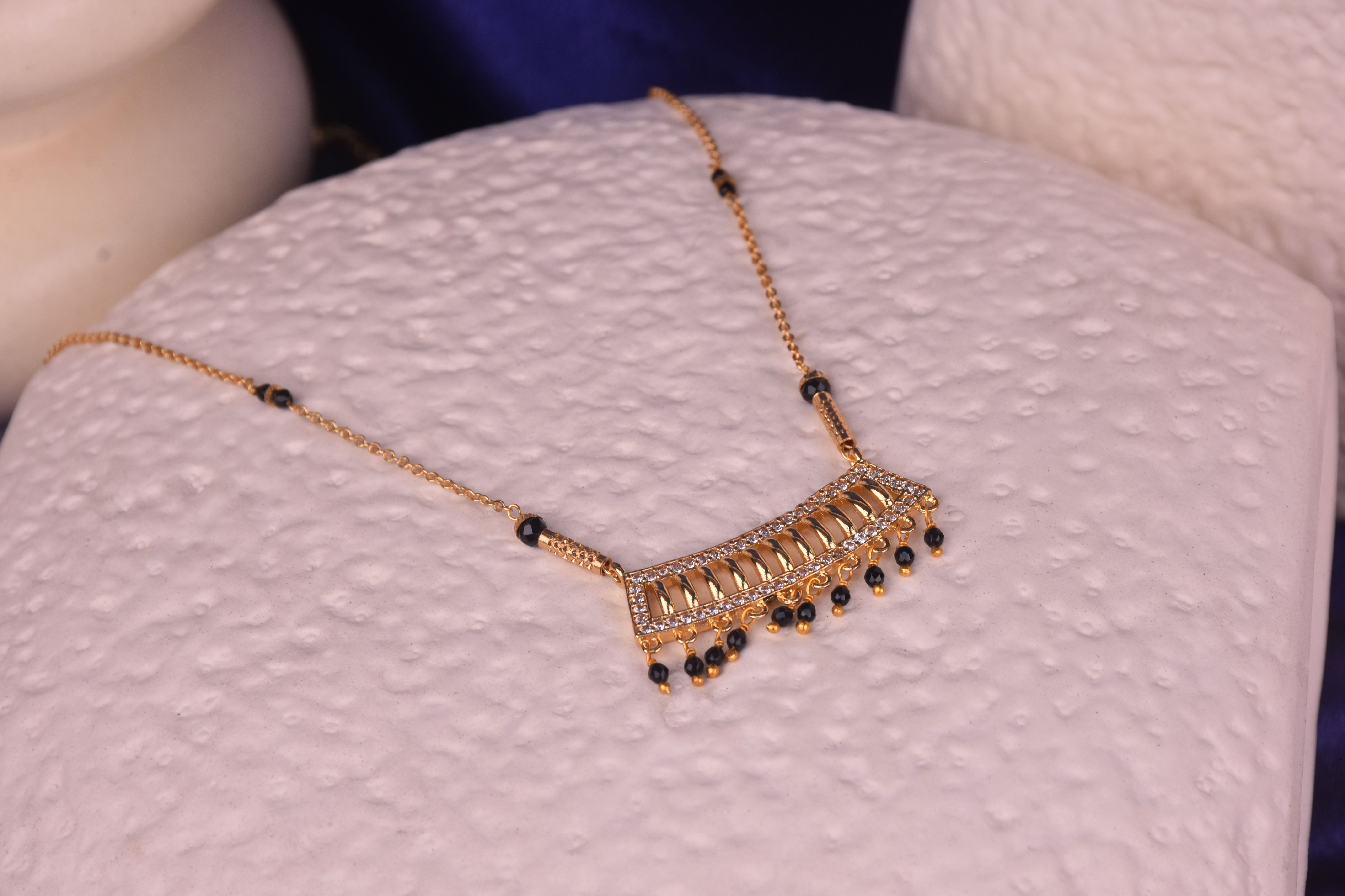 Sleek Gold-Plated Mangalsutra with CZ Stones, Beads