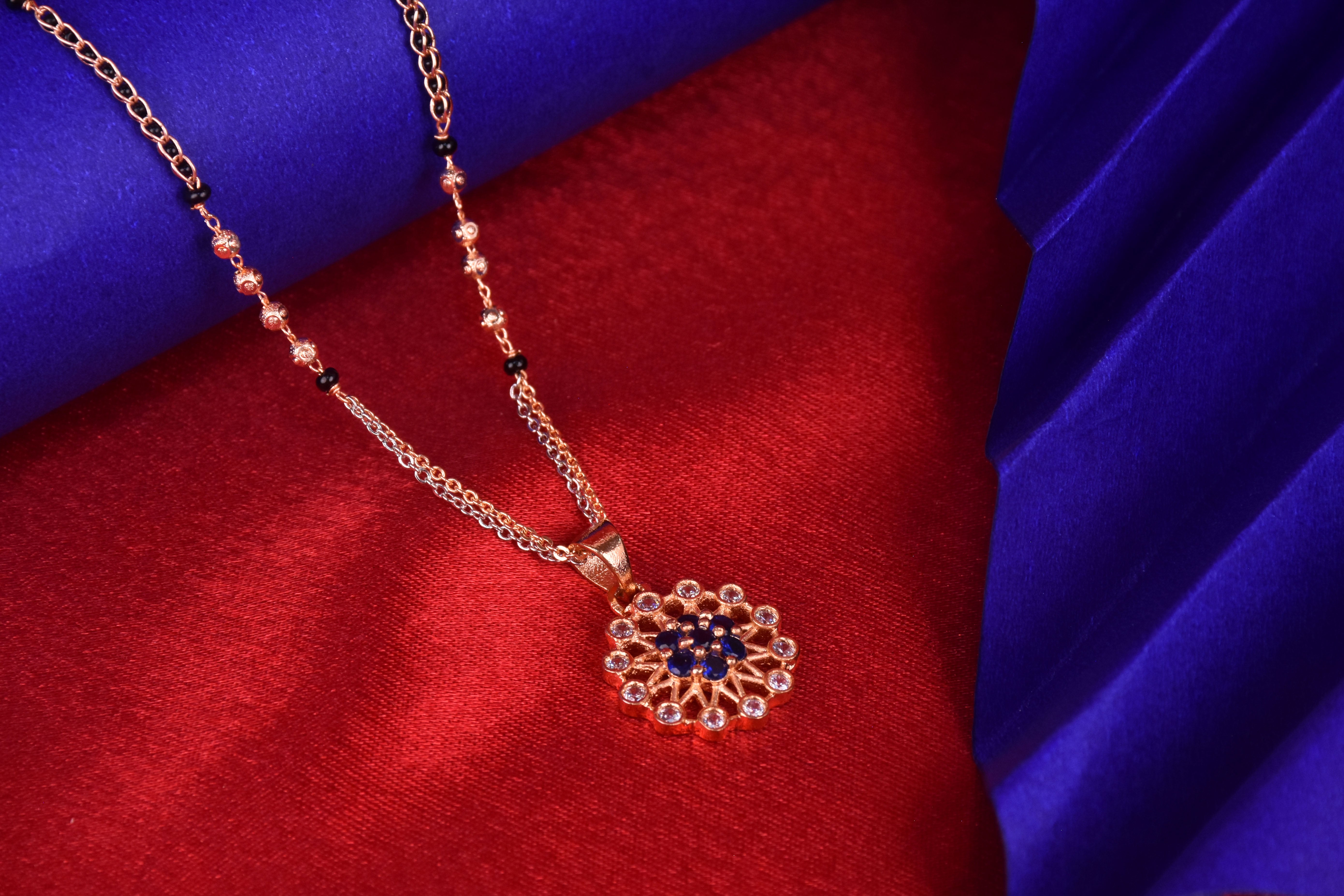 Traditional Gold & Silver-Plated Mangalsutra with Blue CZ Stones Jewelry