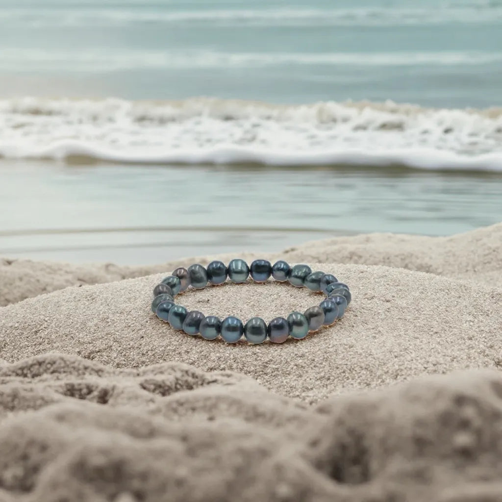 Black Real Genuine Baroque Pearl Elastic Bracelet
