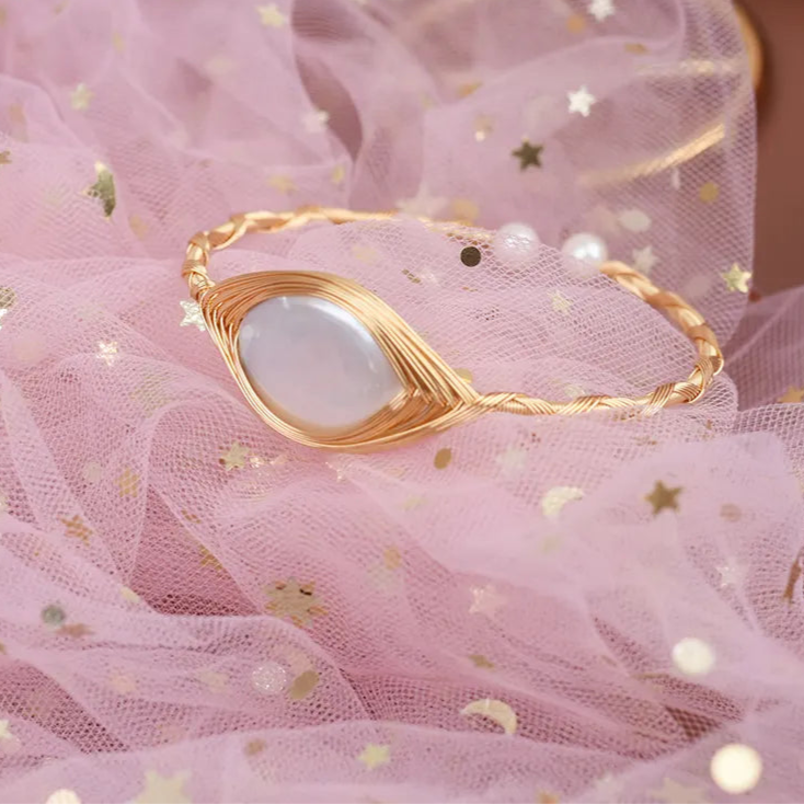 Natural Seawater Pearl Bangle Gold Bezel Bracelet Fashion Charm Bracelet Jewelry