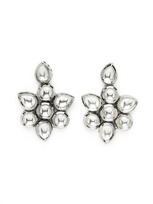 Stylish Traditional Rhodium-Plated Kundan Stone Studded Handcrafted Earrings