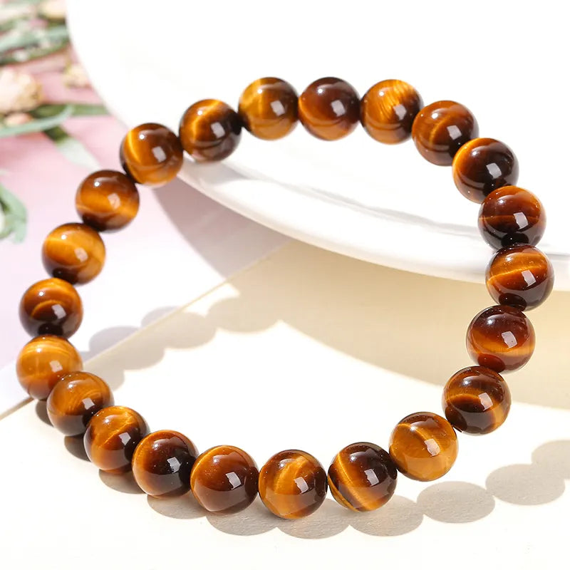 Brown Tiger Eye Semi-Precious Gemstones Healing Crystal Stretch Beaded Bracelet