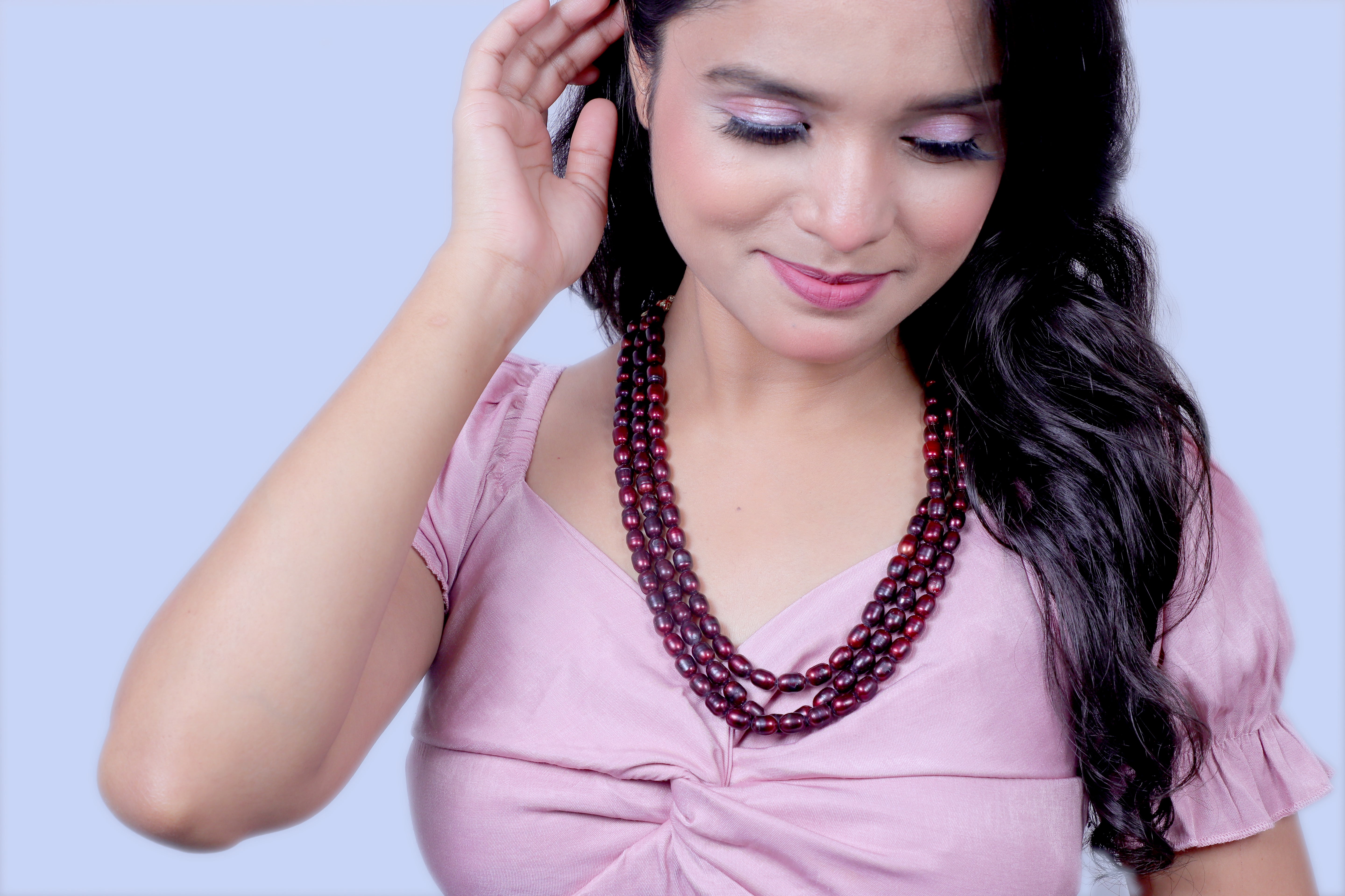 Sizzling Red Layers: Statement Real Russian Red Pearls Necklace