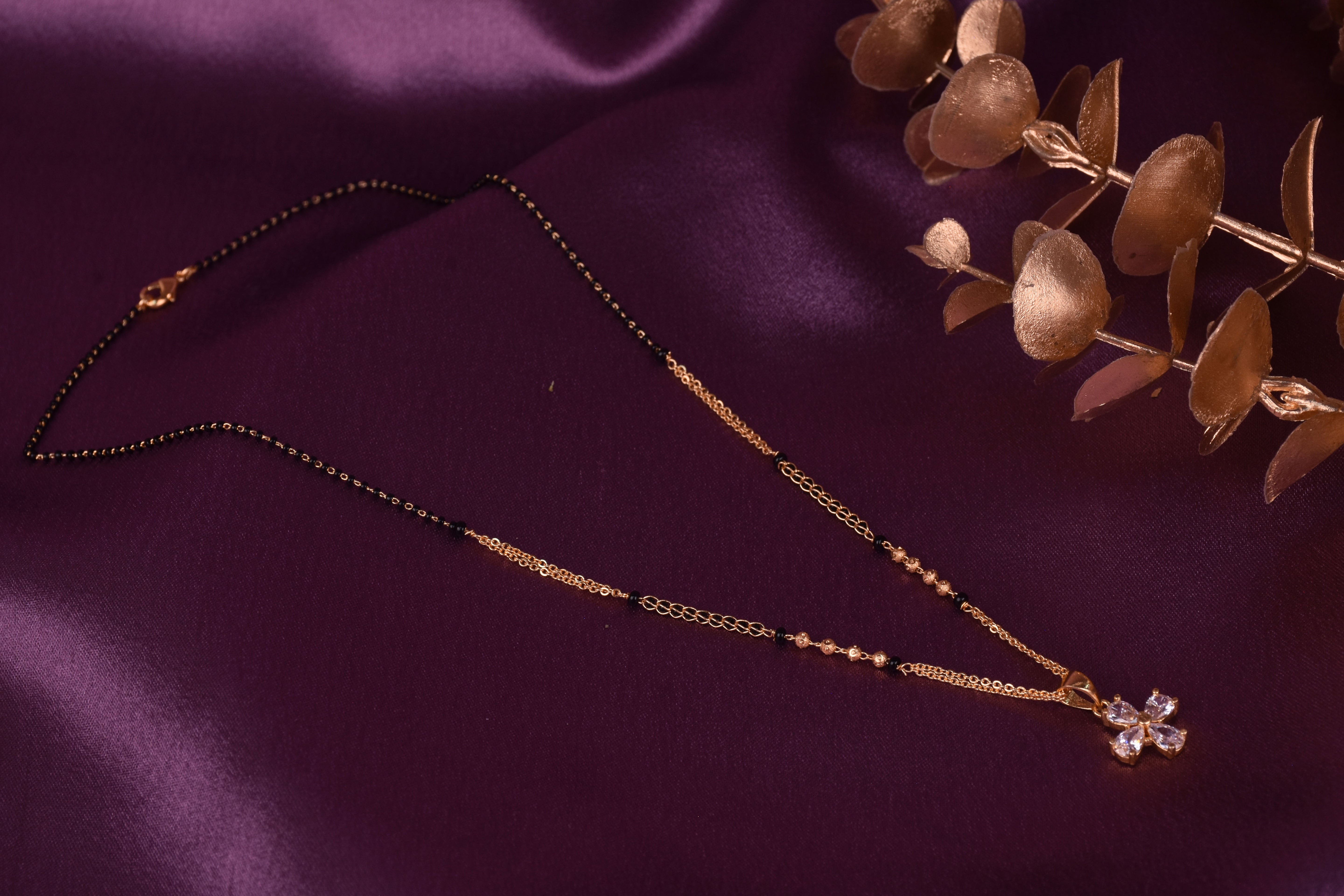Uniquely Crafted Floral Mangalsutra with CZ Stone for Newly Married -Gift for her